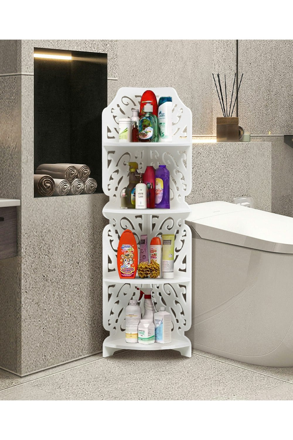 Living And Home White 4 Tier Corner Display Plant Stand Garden Bathroom Shelf
