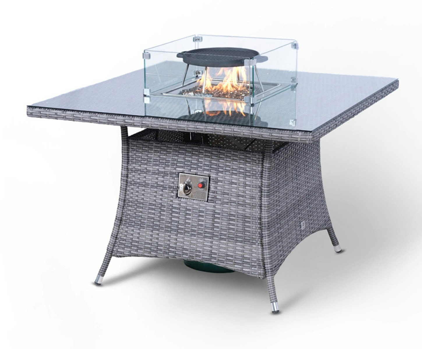 Rackhams Grey Fire Pit 4 Seater Square Rattan Dining Table - 1