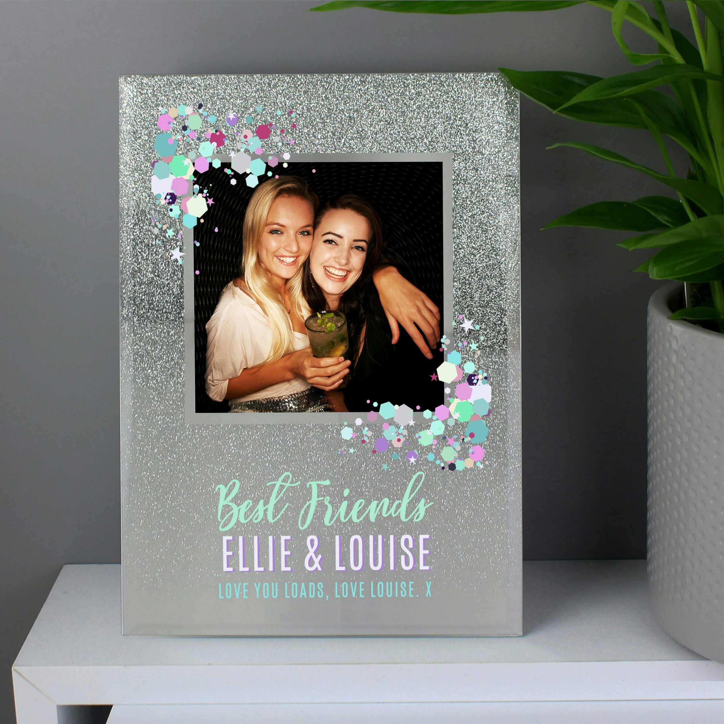 Personalised Memento Company Personalised Festival Style 4X4 Glitter Glass Photo Frame