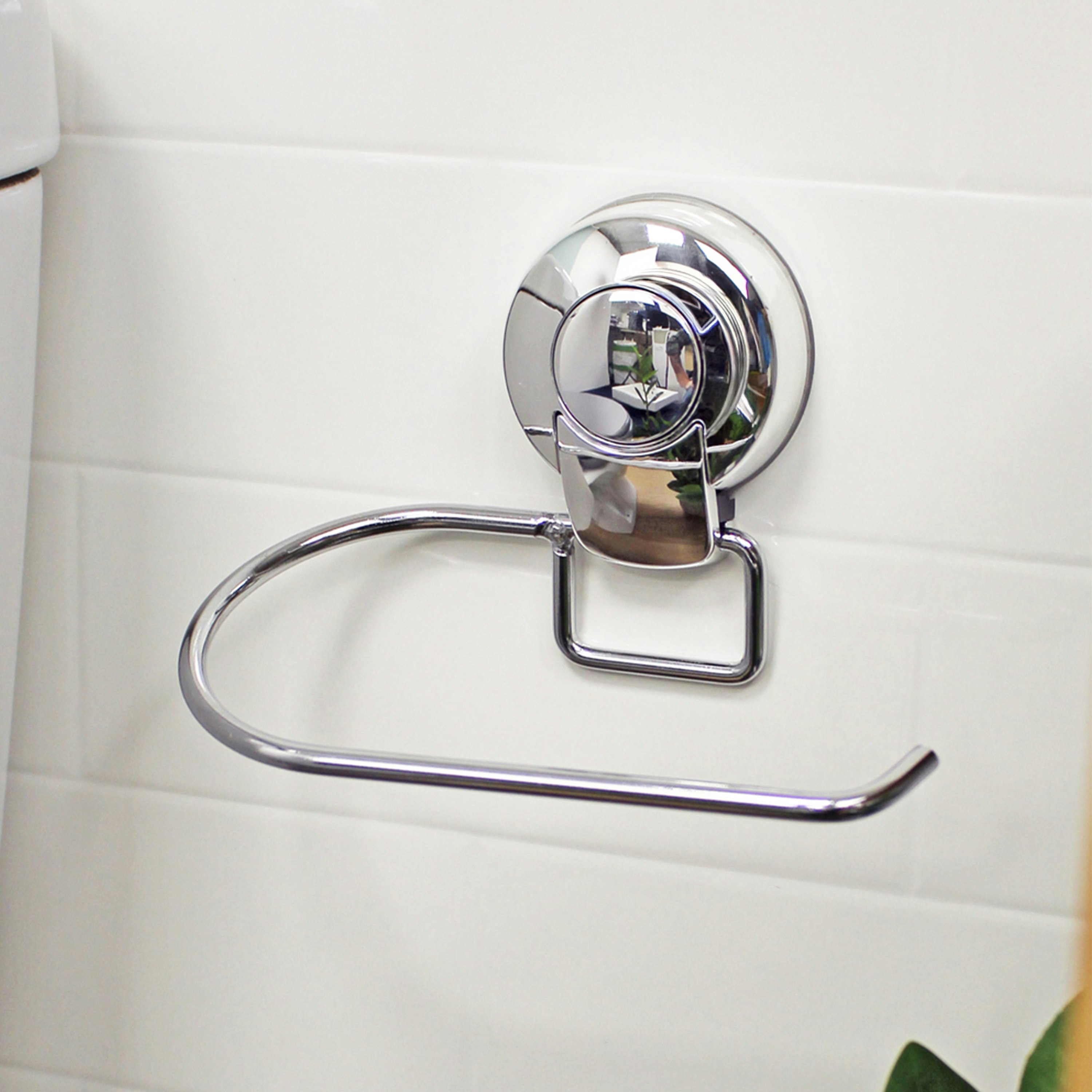 Showerdrape Red Suctionloc Chrome Steel Suction Wall Mounted Toilet Roll Holder
