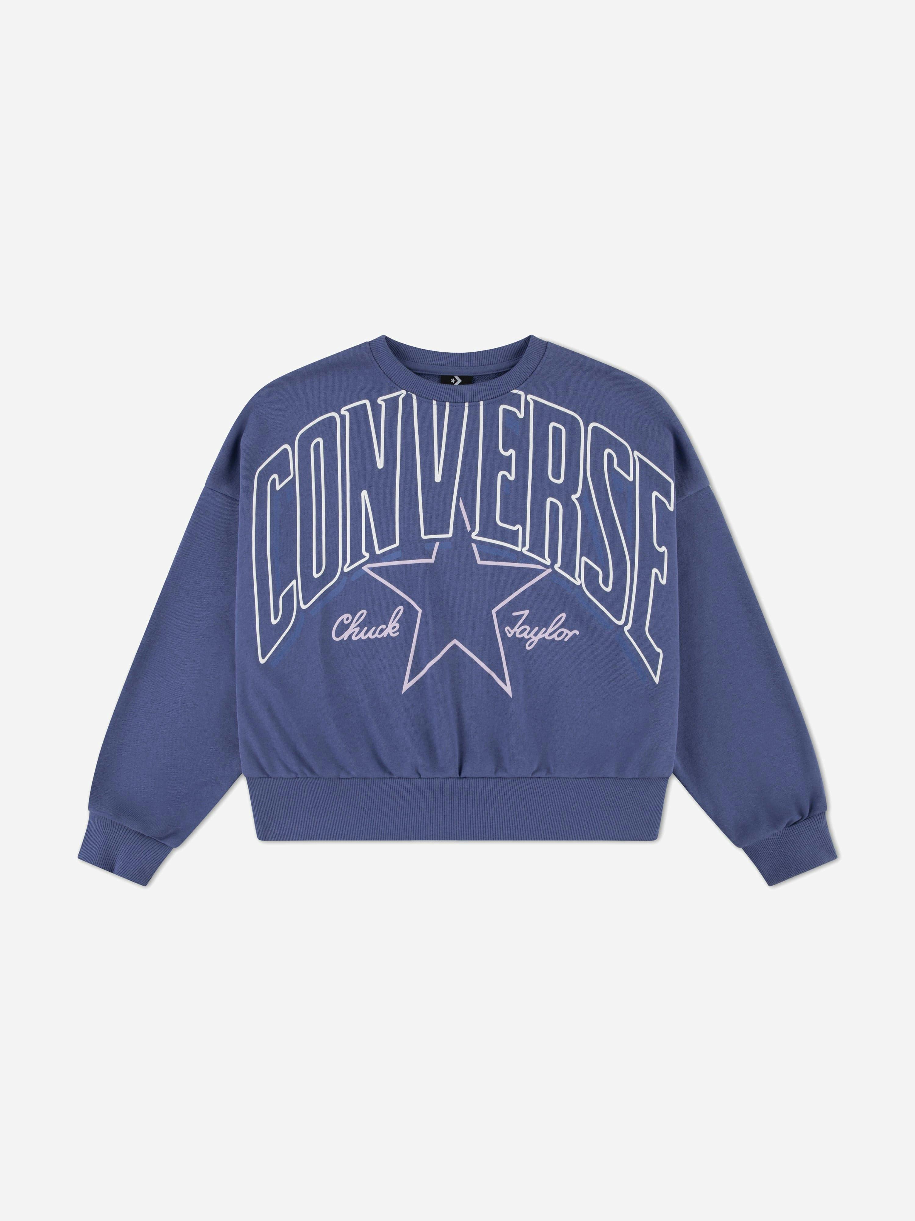 Converse Girls Blue Relaxed Boxy Graphic Sweatshirt In - 12 - 13 Yrs