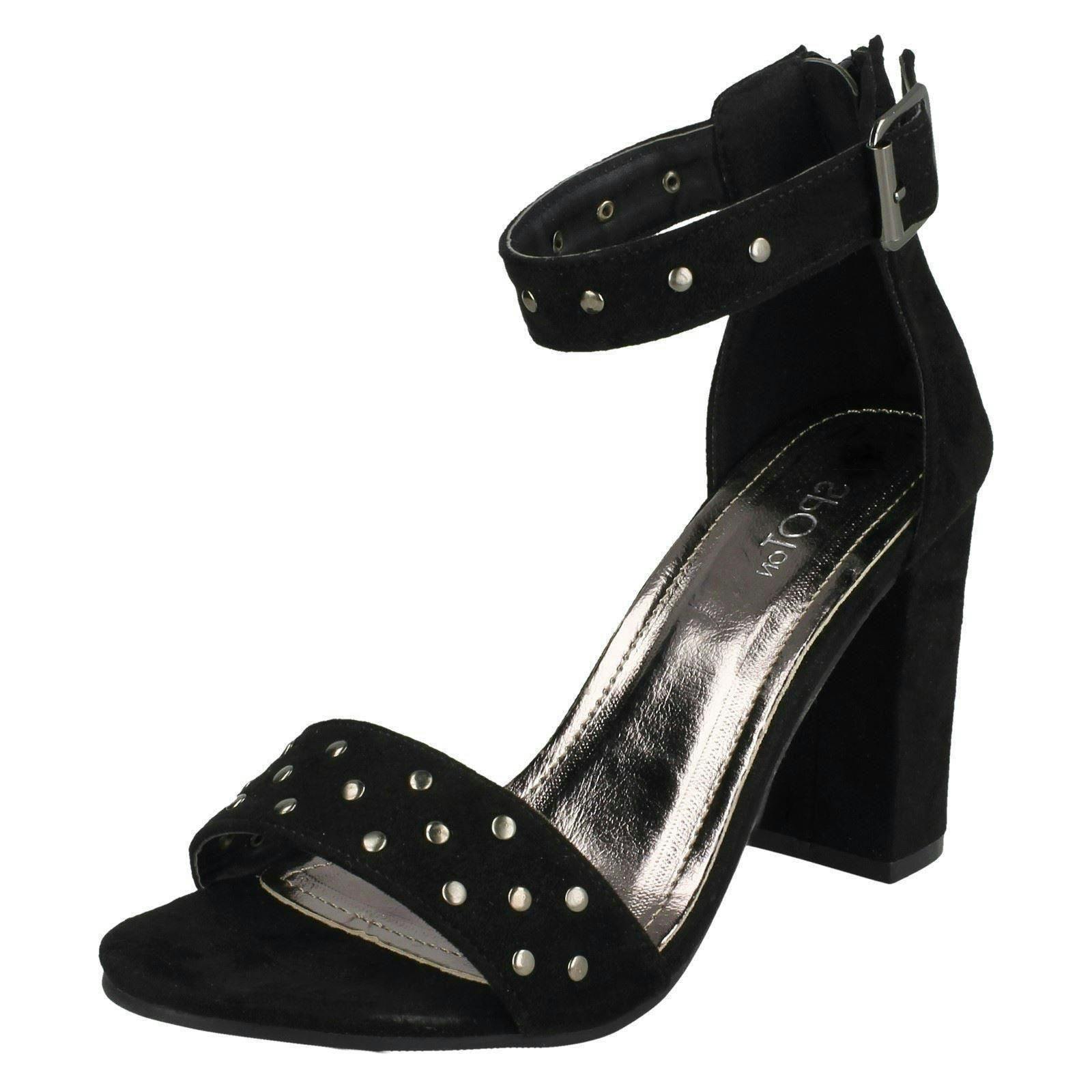 Spot On Women's Black Mid Chunky Heel Sandals - Uk 7