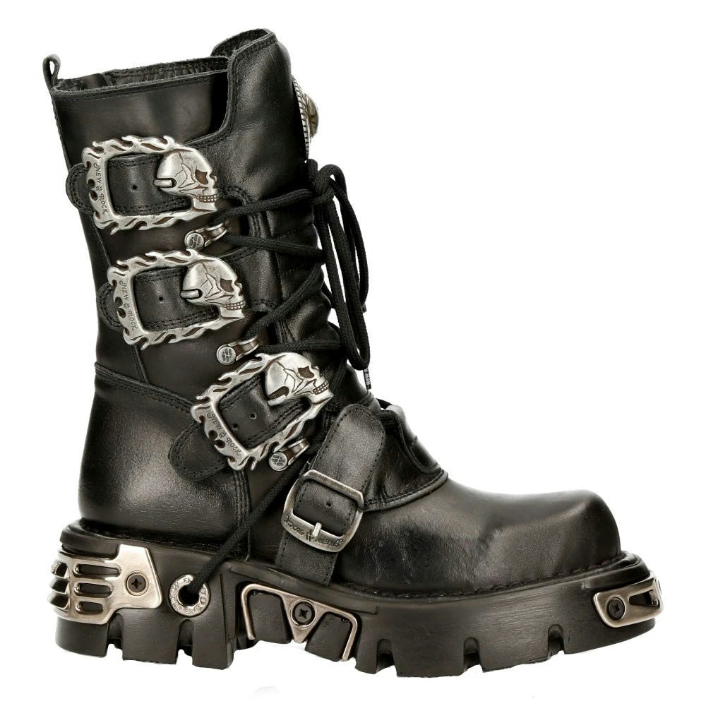 New Rock Unisex Black M391 S1 Reactor Boots Goth Metallic All Sizes Calf Length - Eu 46