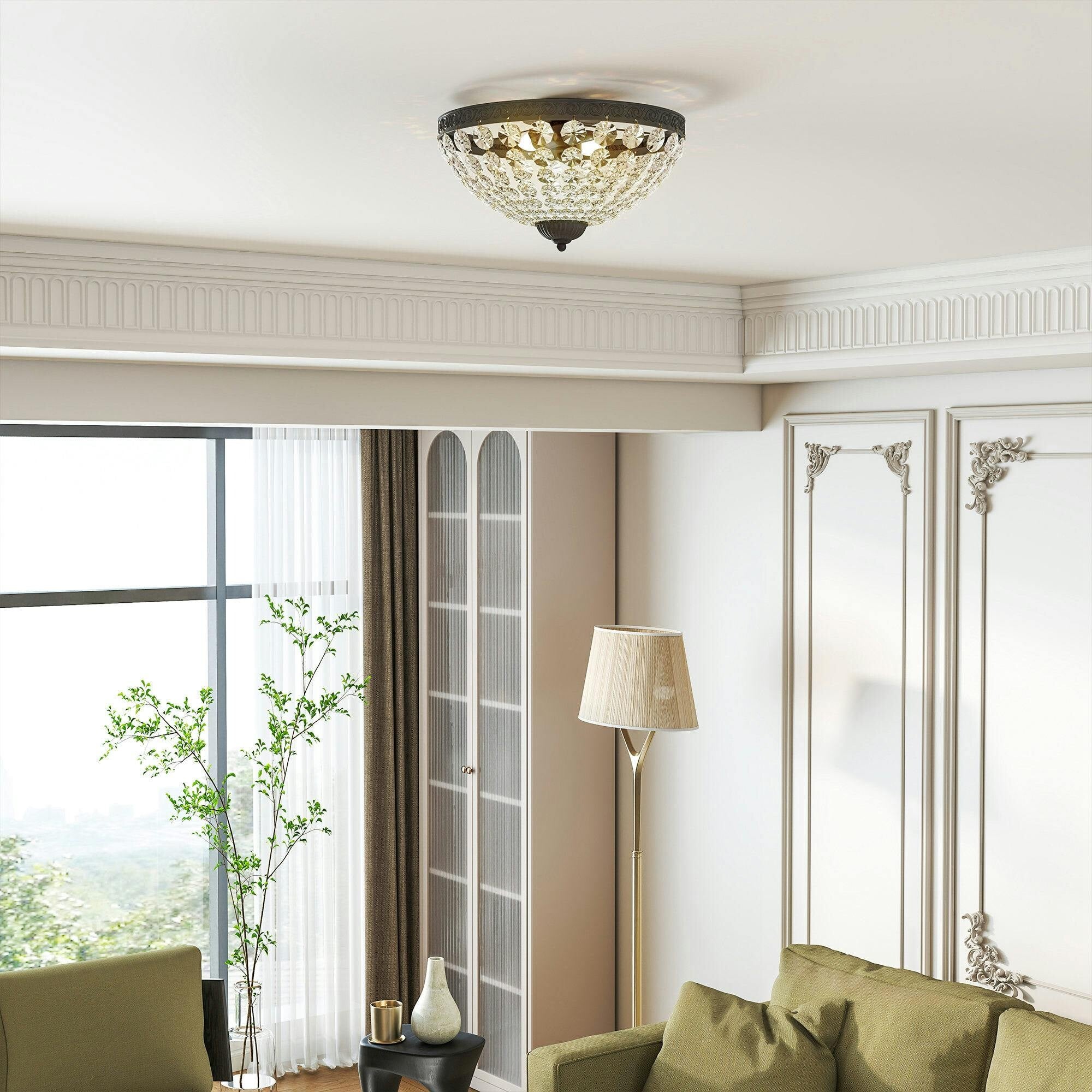 Rackhams Light Crystal Chandelier Ceiling With 168 Octagonal Beads, Vintage 2- Flush Mount Ceiling Black - Black - Image 2
