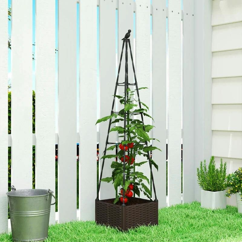 Outsunny Raised Planter Box with Trellis - Black - 24.6L - Image 5