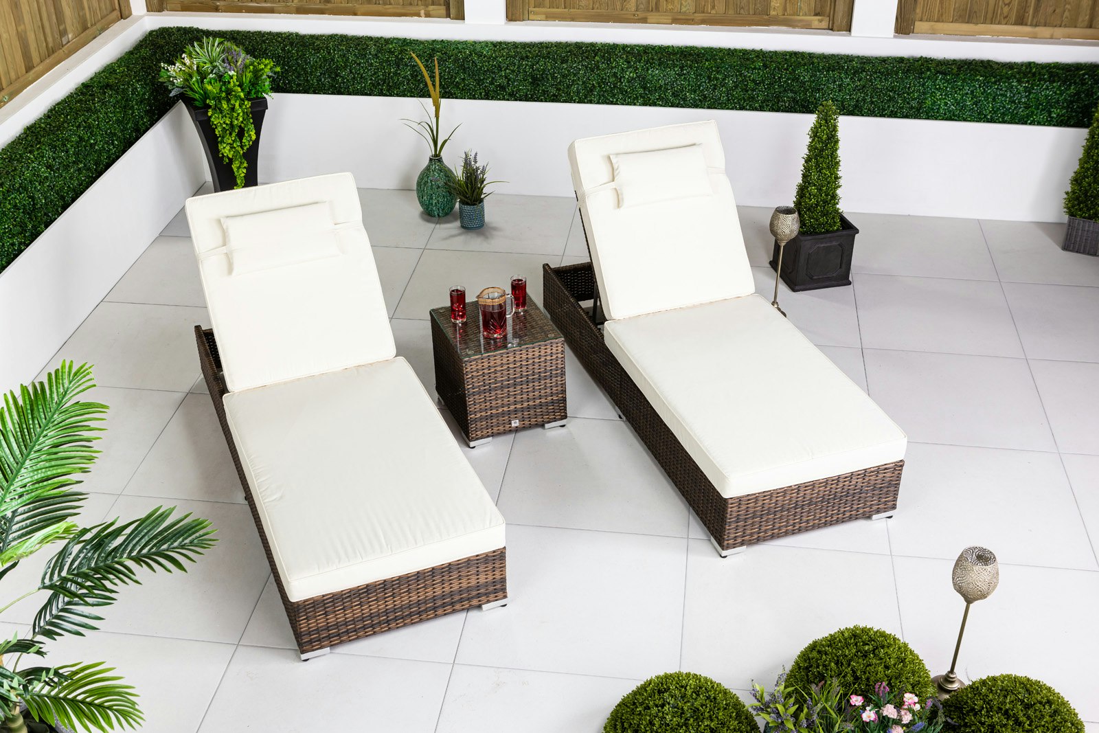 Rackhams Brown Set Of 2 Sun Loungers & Table Set - 1