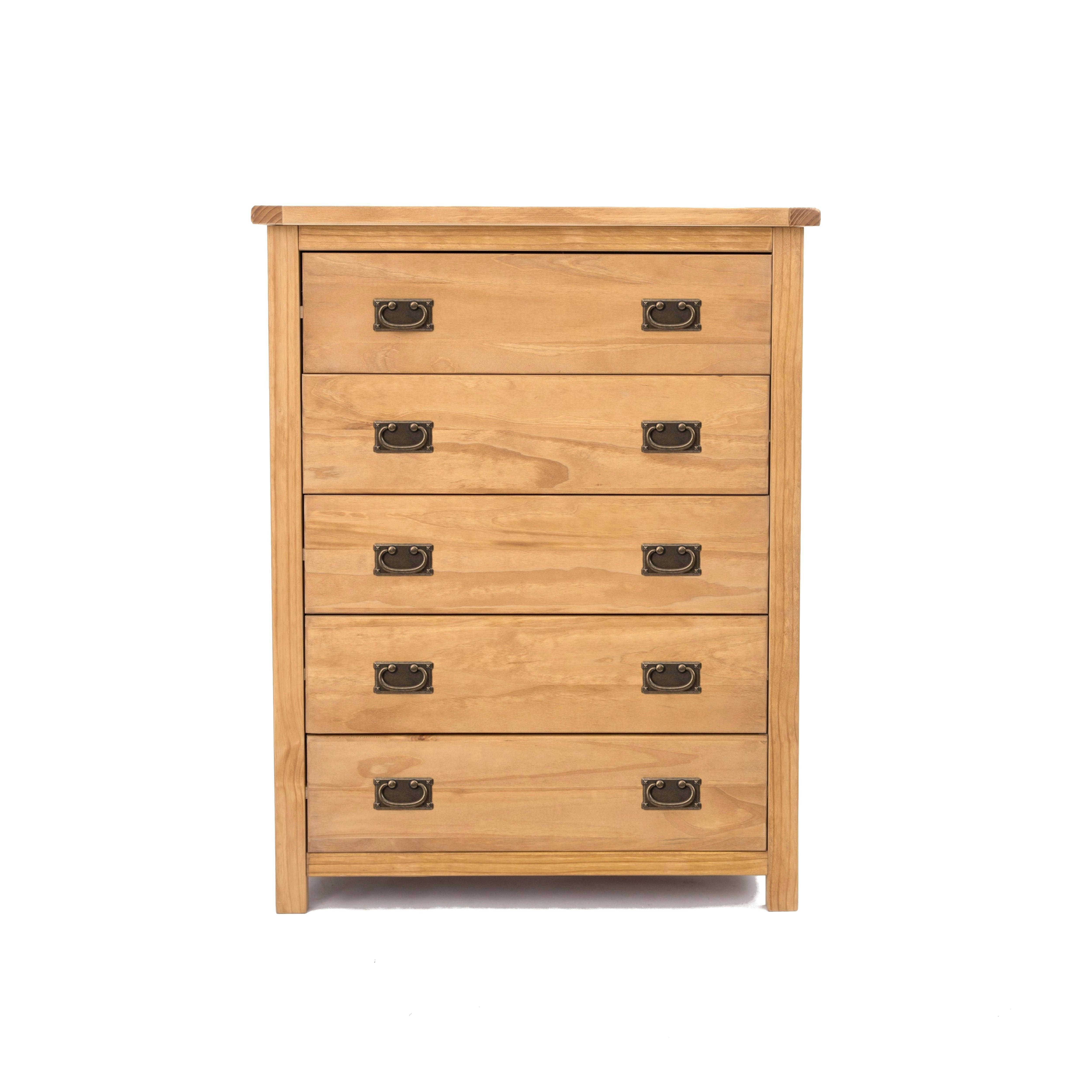 Cabinet Bits Lugo 5 Drawer Chest of Drawers Wood Pine Brown - Image 4