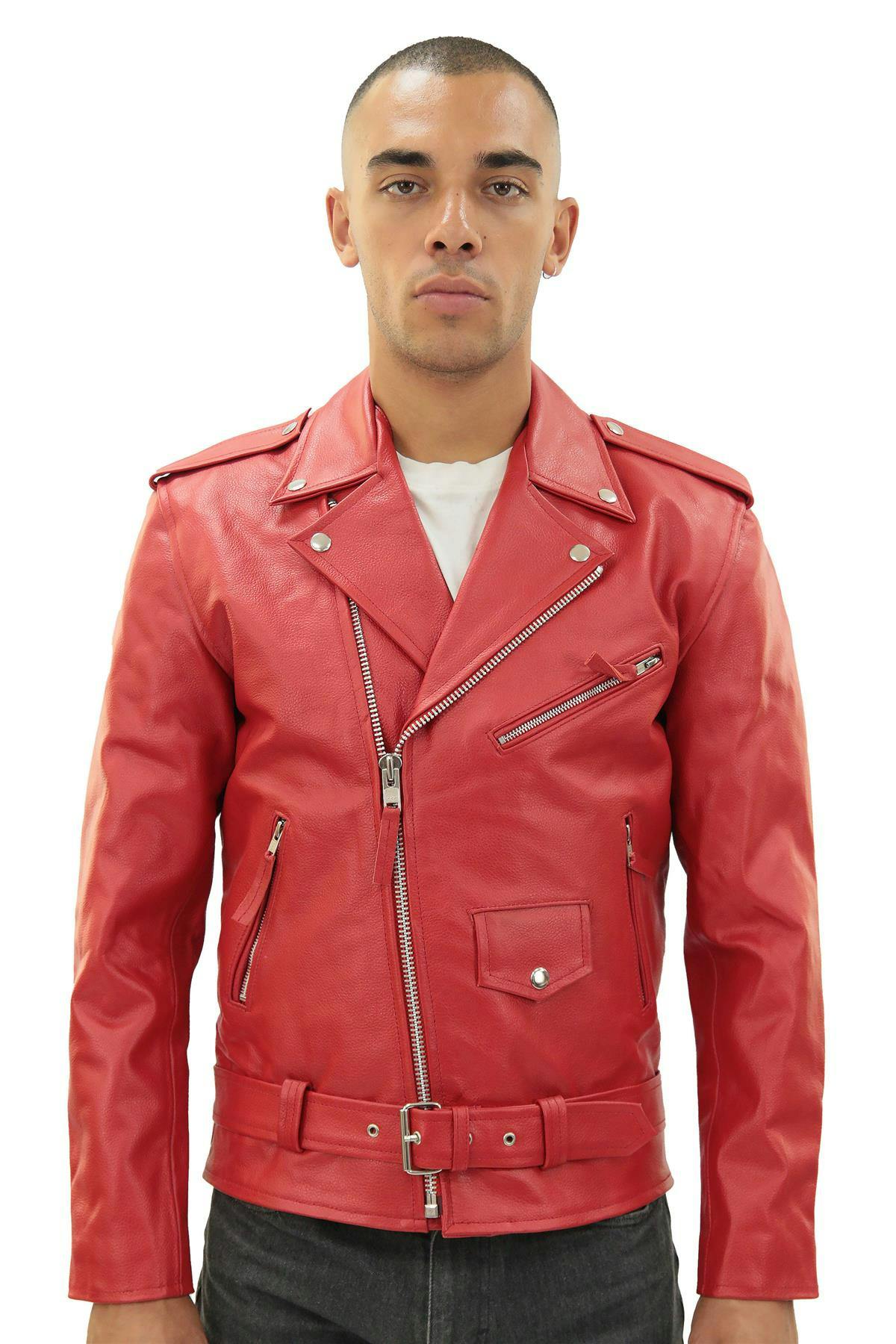 Infinity Leather Men's Black/Red Cow-Hide Brando Jacket -Venice - Uk 6XL | Eu 62 | Us 52