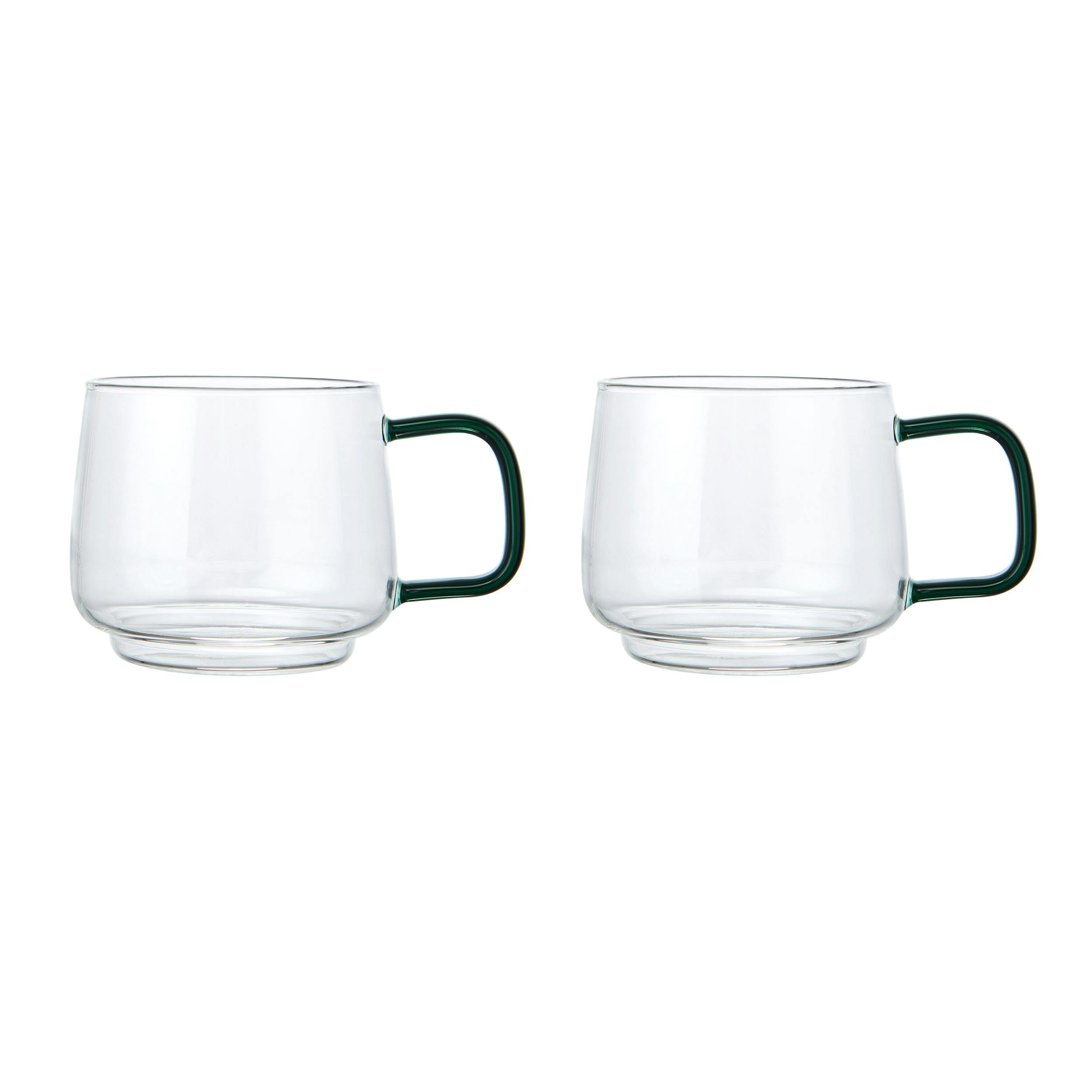 Rackhams Green 2Pc 'Gyro' Double Walled Glass Mugs With Glass Handles, 275Ml - Clear - Glass - Mug