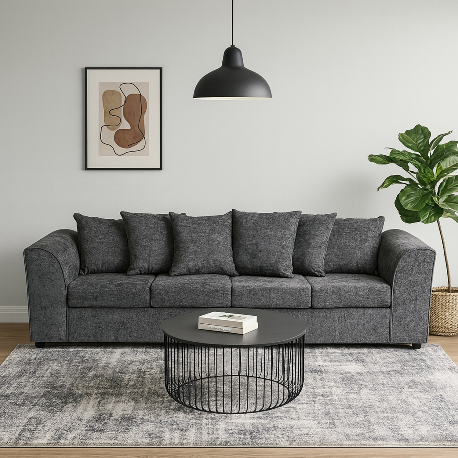 Furnishings For Less Grey Monaco Chenille Fabric 4 Seater Sofa