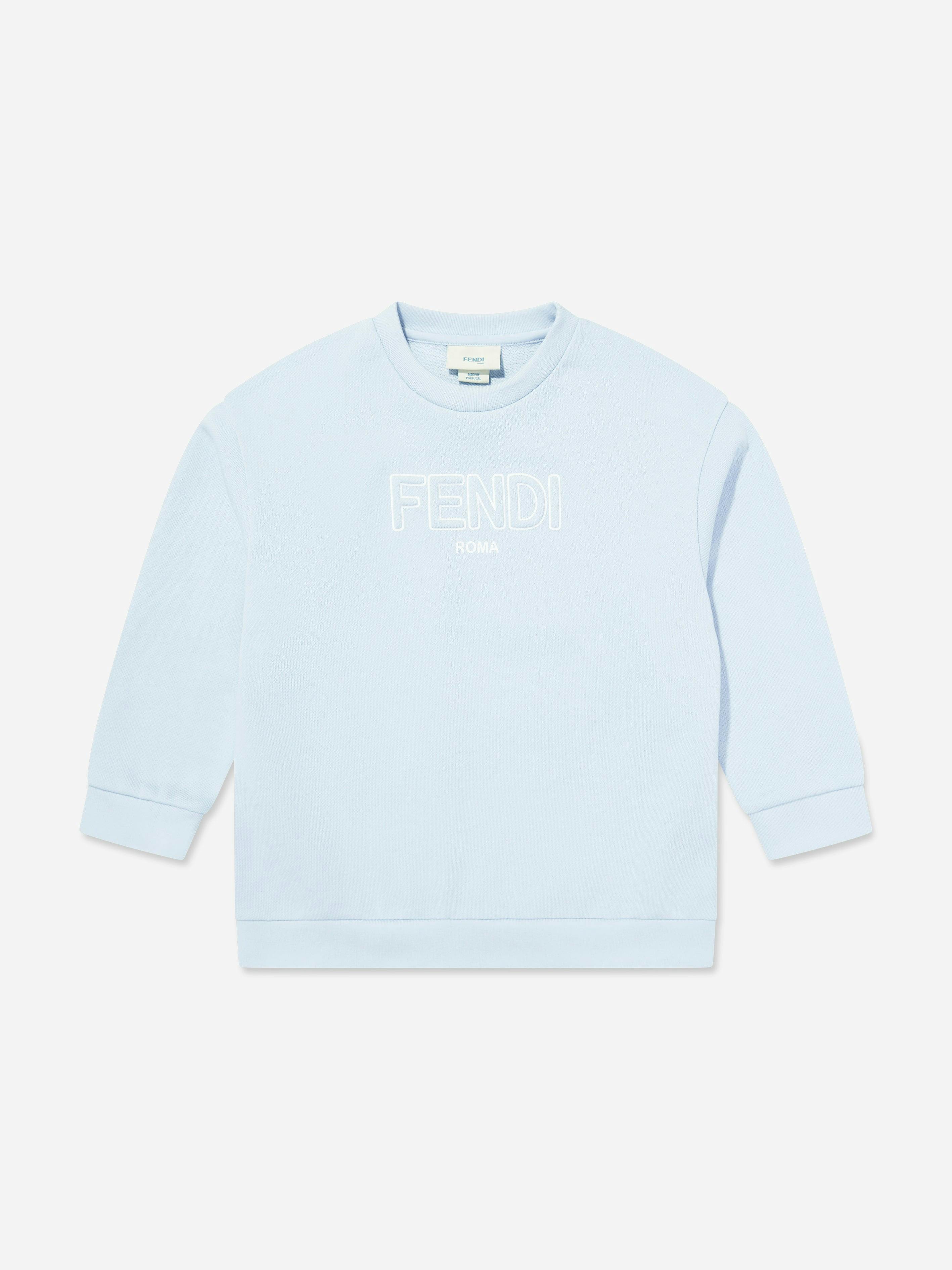 Fendi Kids Boys Blue Logo Sweatshirt In - 12 Yrs