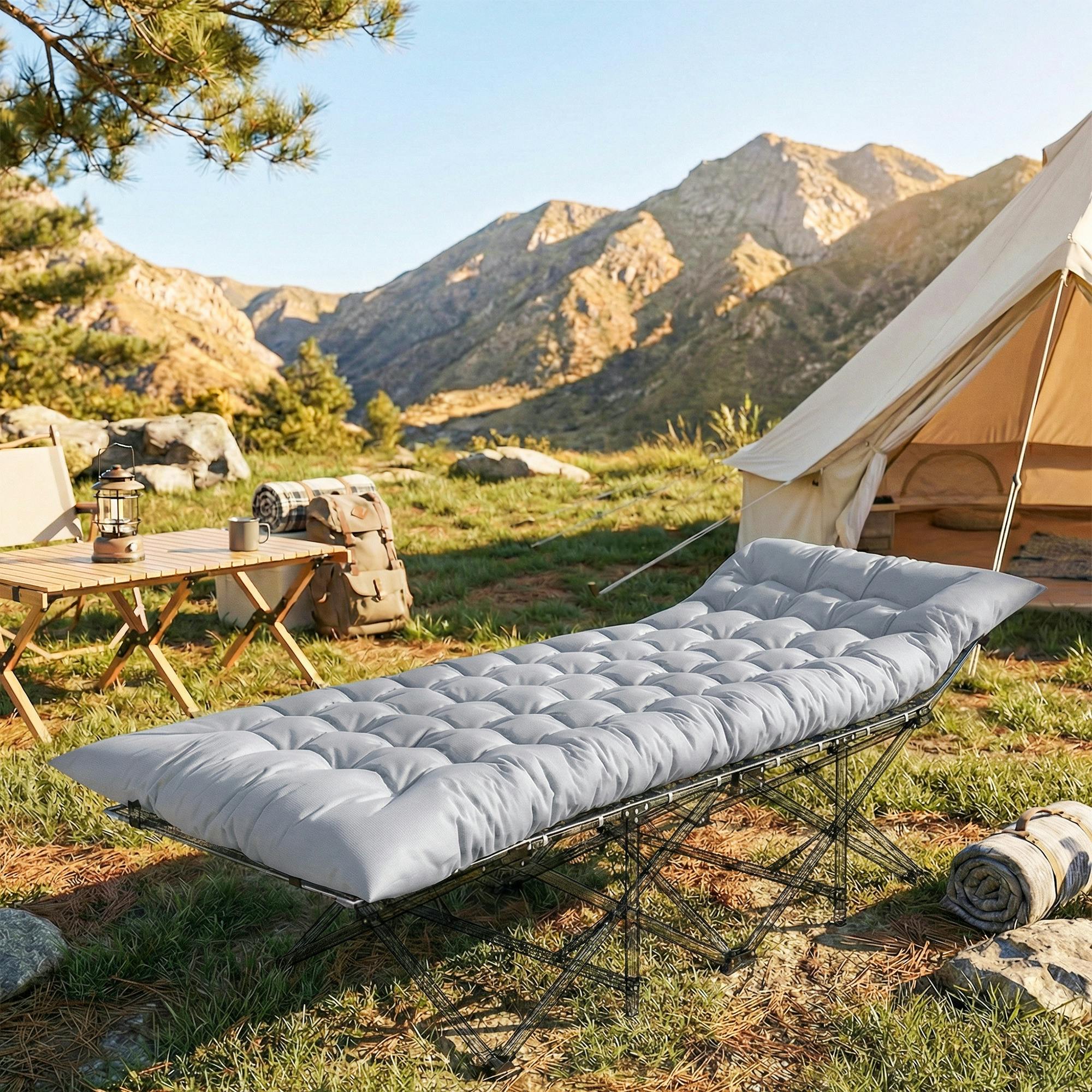 Outsunny Light/Grey Sleeping Mat, Foldable Camping Pad With Elastic Straps