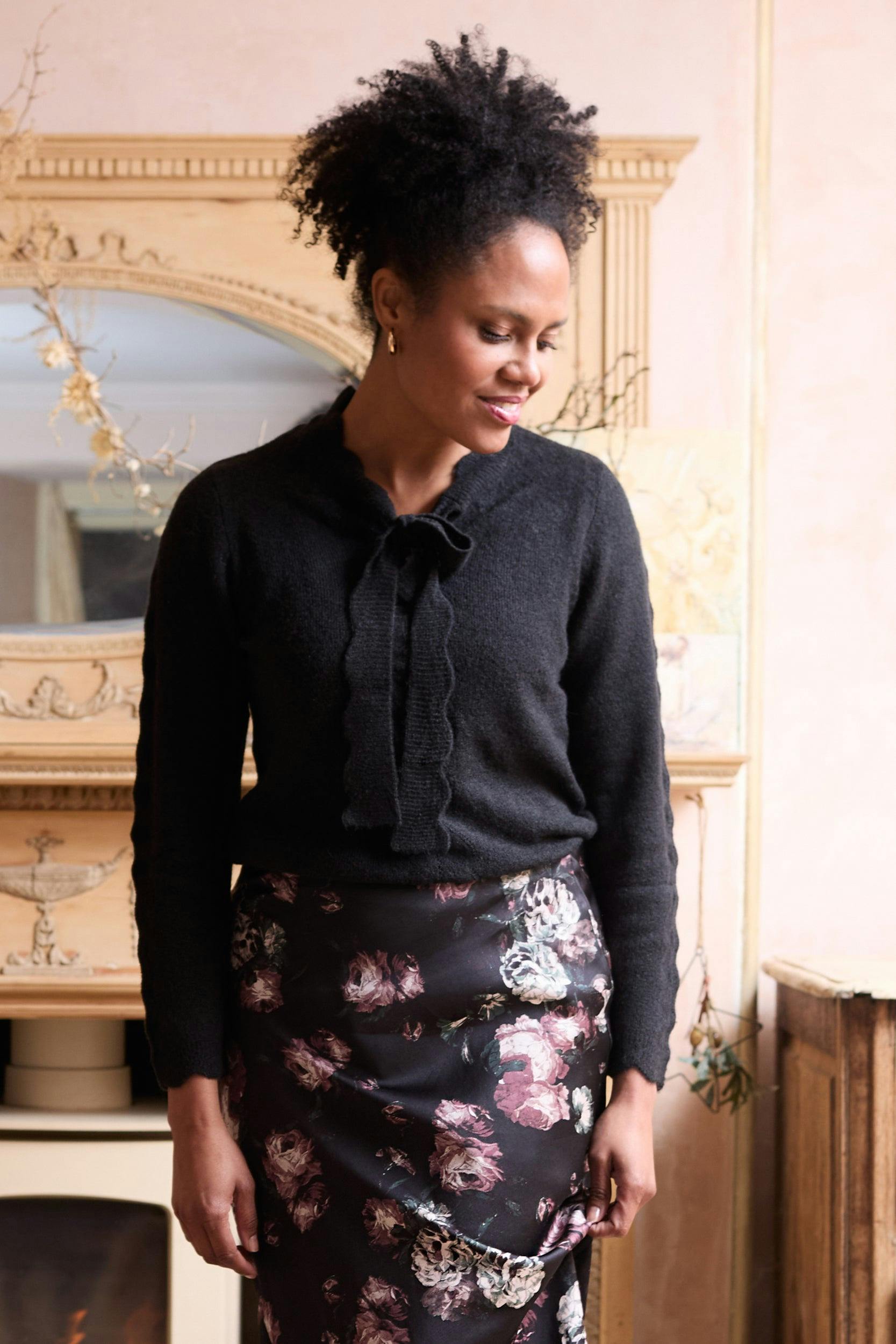 Lily & Me Black Elise Tie Neck Pointelle Jumper - 18