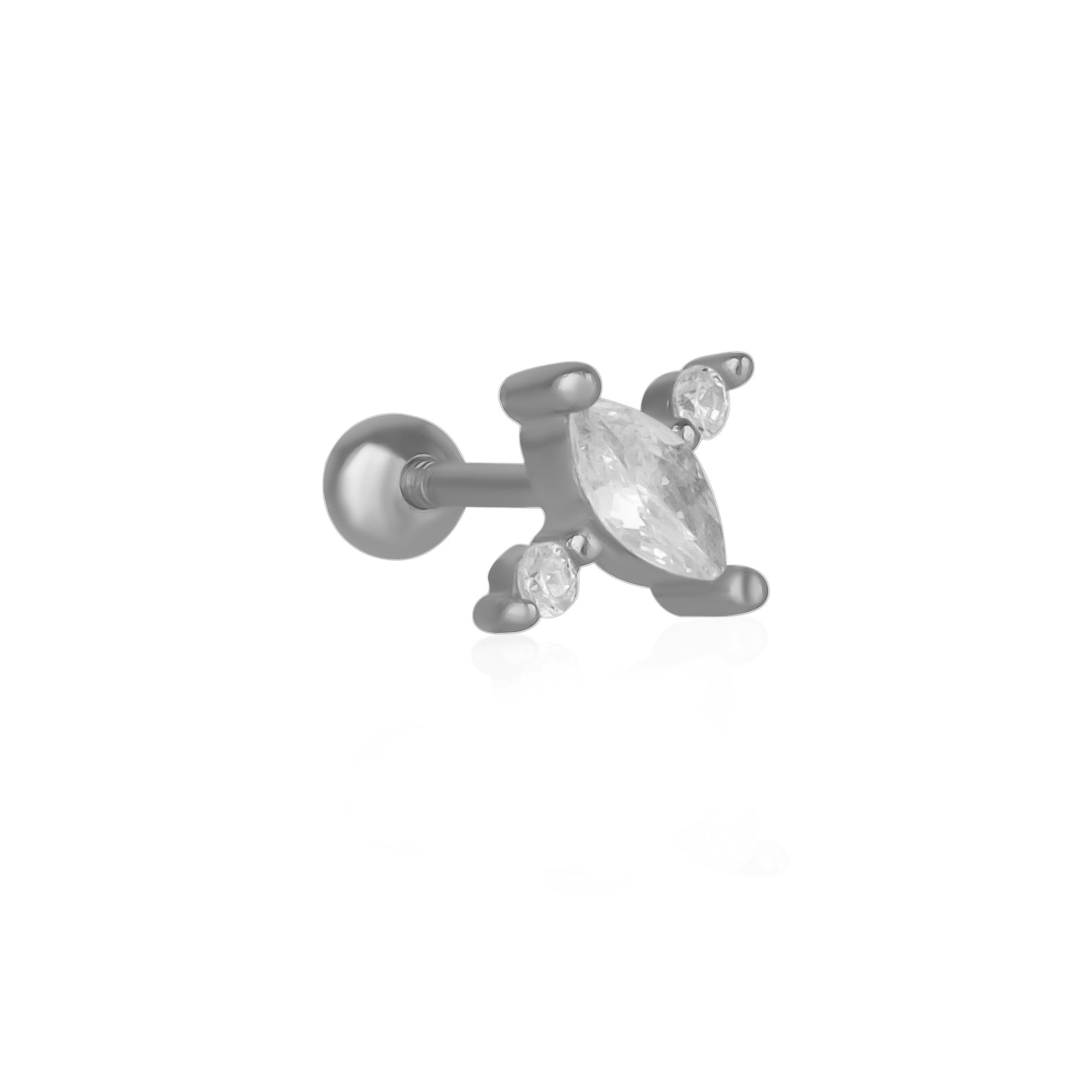 Spero London Silver Sterling Marquise Stud Piercing Earring