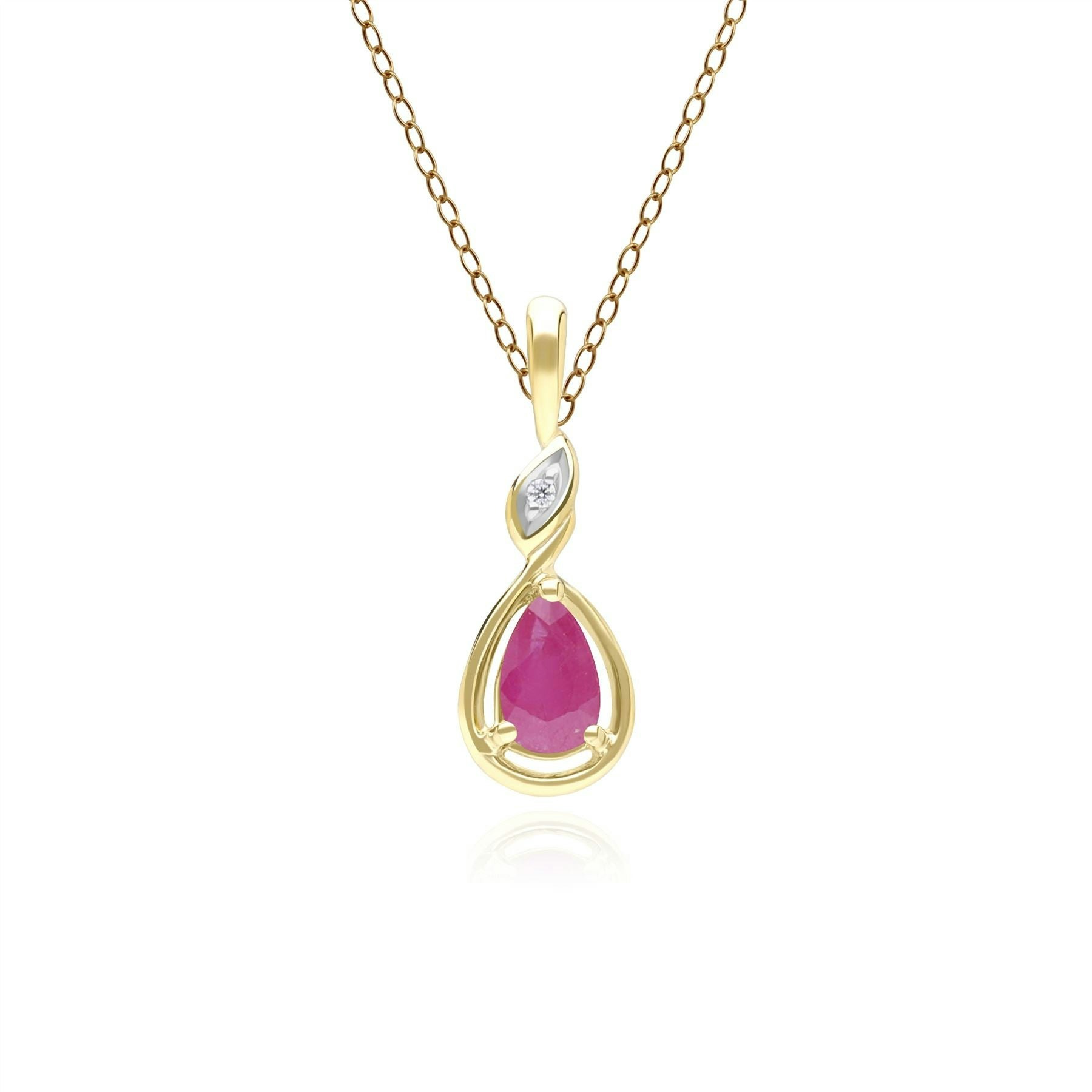 Gemondo Yellow/Gold Classic Pear Ruby & Diamond Pendant Necklace In 9Ct