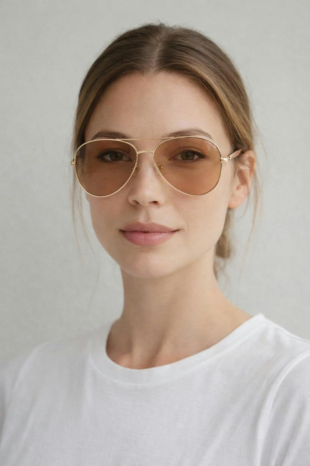 Svnx Brown Metal Aviator Sunglasses With Chunky Arm - One Szie