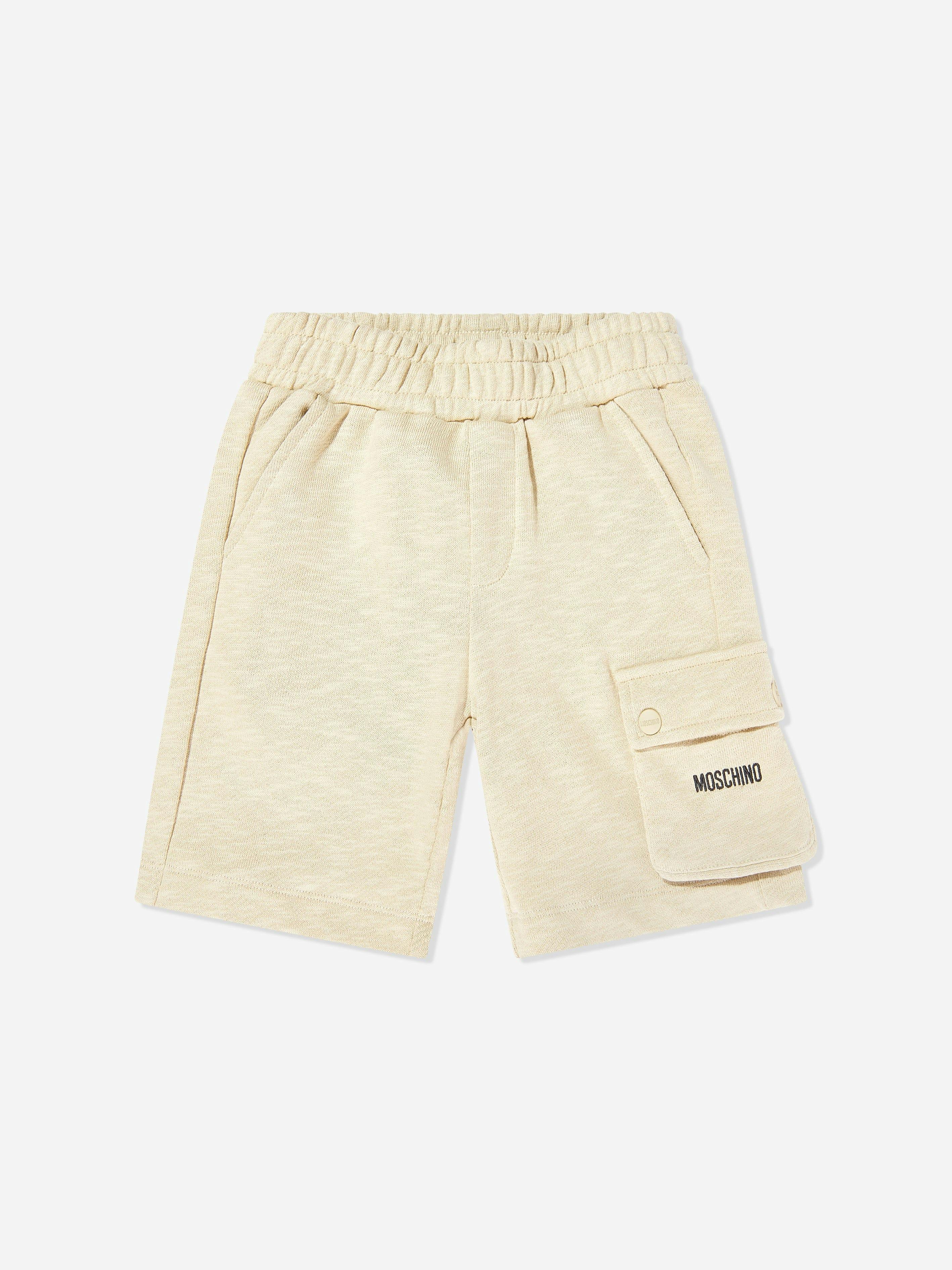 Moschino Kids Boys Beige Moschino Logo Pocket Shorts In - 12 Yrs