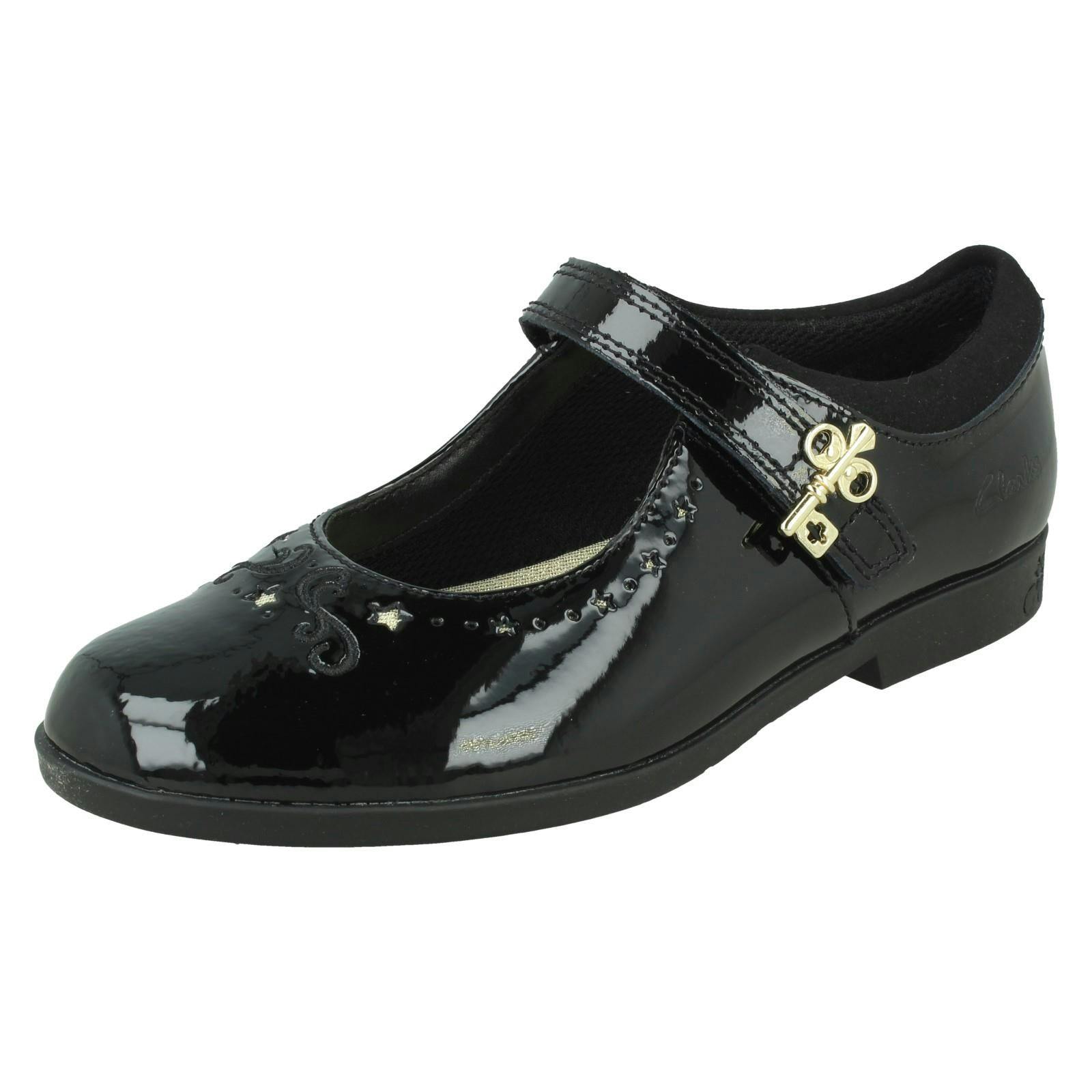 Clarks Girls Black Key Detail School Shoes Lock Magic - Patent - Uk 9.5 Child - G