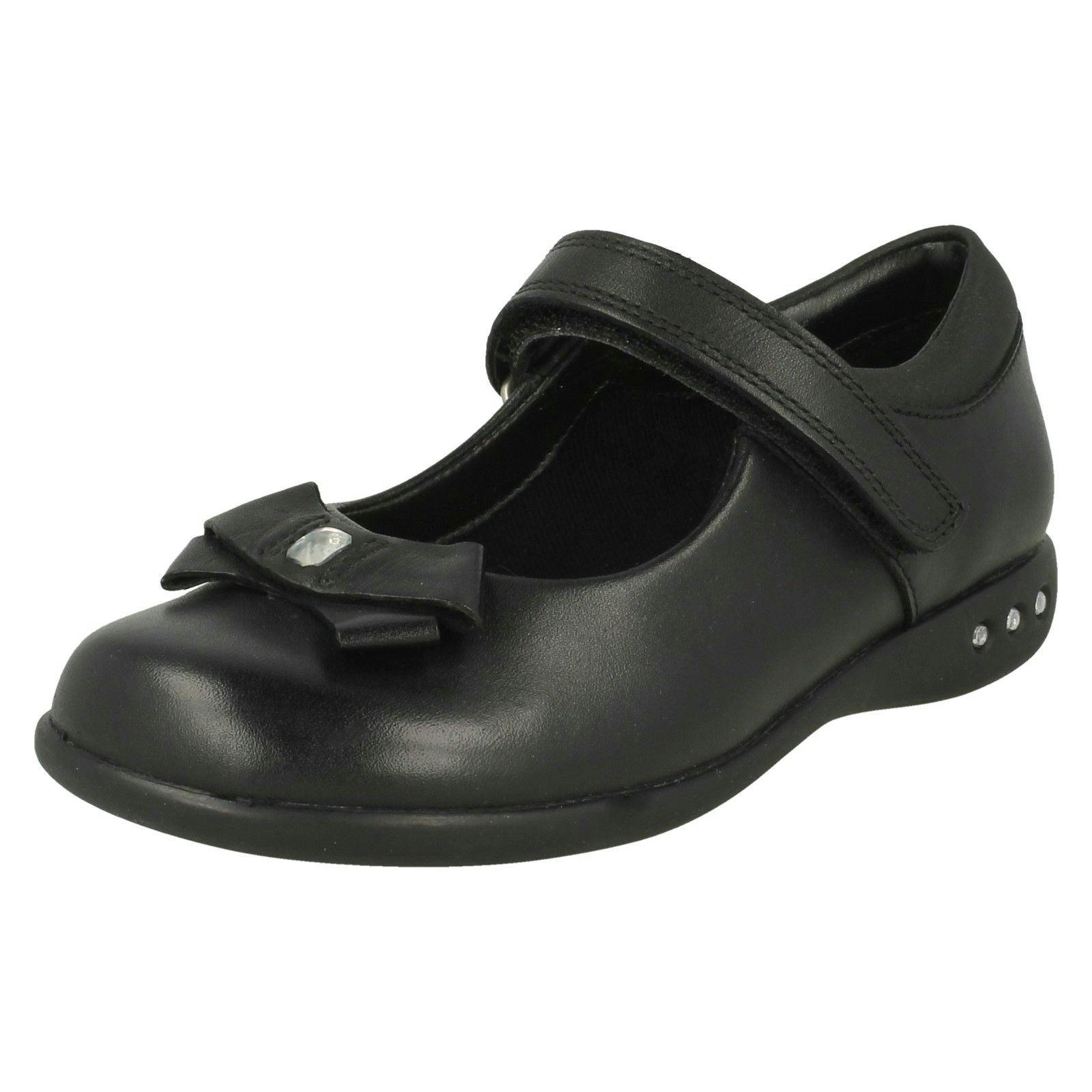 Clarks Girls Black Bow Detail School Shoes Prime Skip - Leather - Uk 7 Infant - G