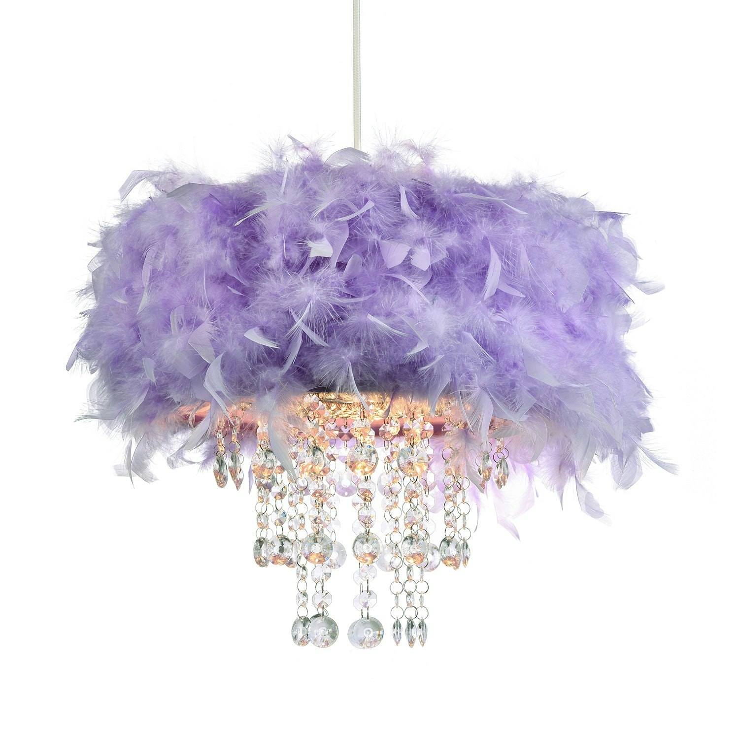 Happy Homewares Lilac/Light Contemporary Feather Pendant Shade With Transparent Acrylic Droplets 36Cm