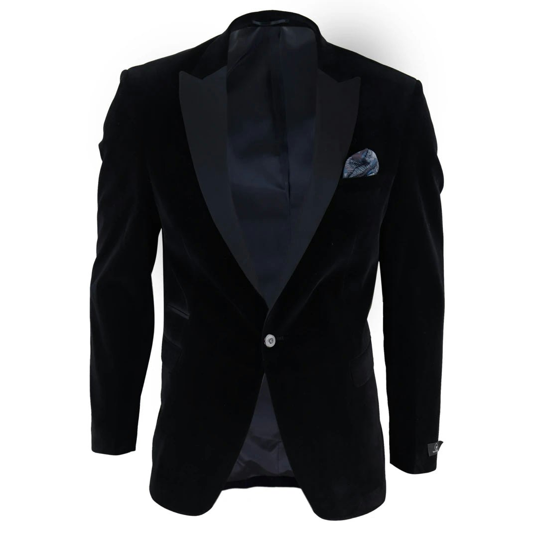 Truclothing Men's Black Soft Velvet 1 Button Dinner Jacket Tuxedo Blazer - 38