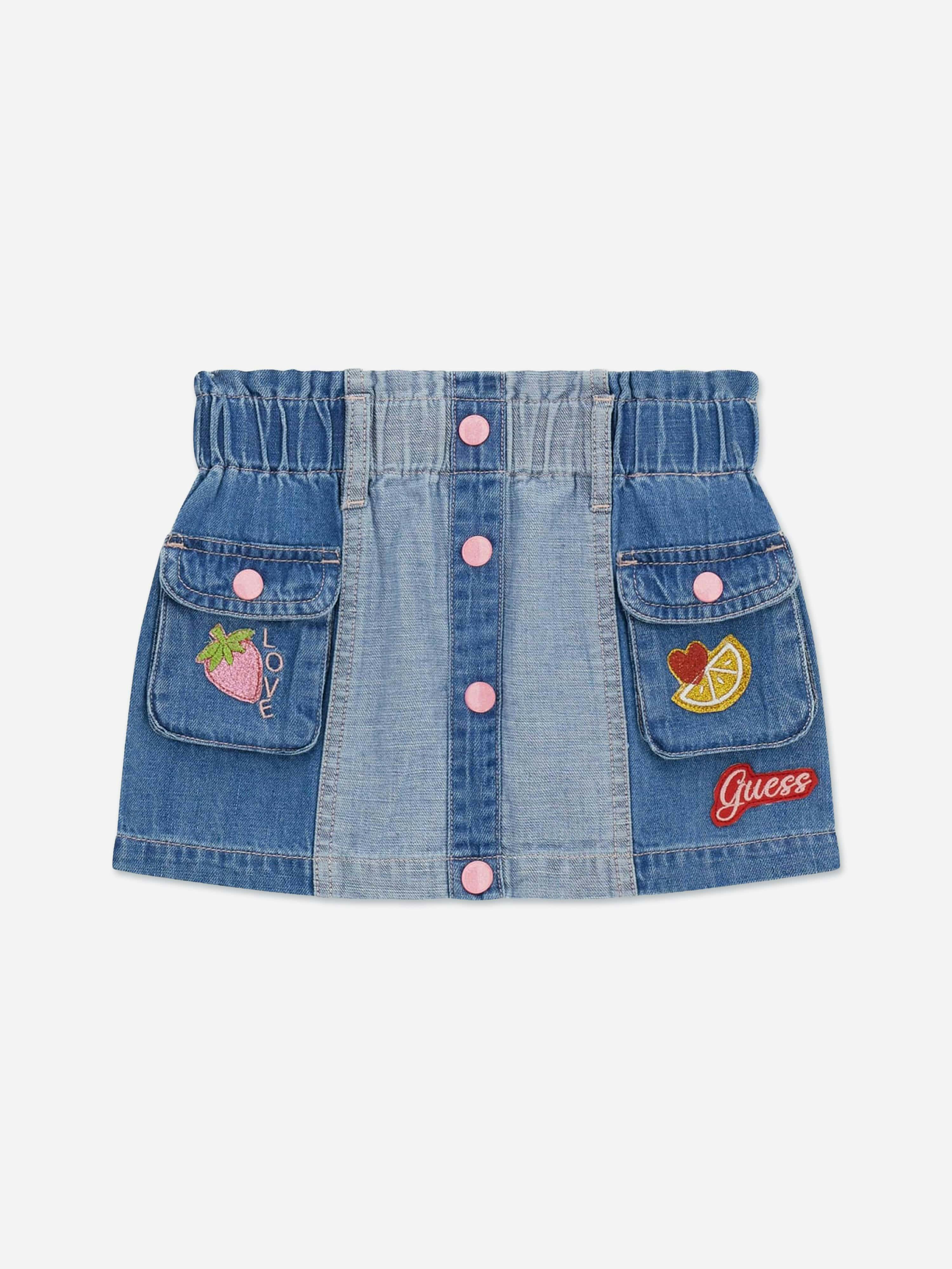 Guess Girls Blue Strawberry Denim Skirt In - 3 Yrs