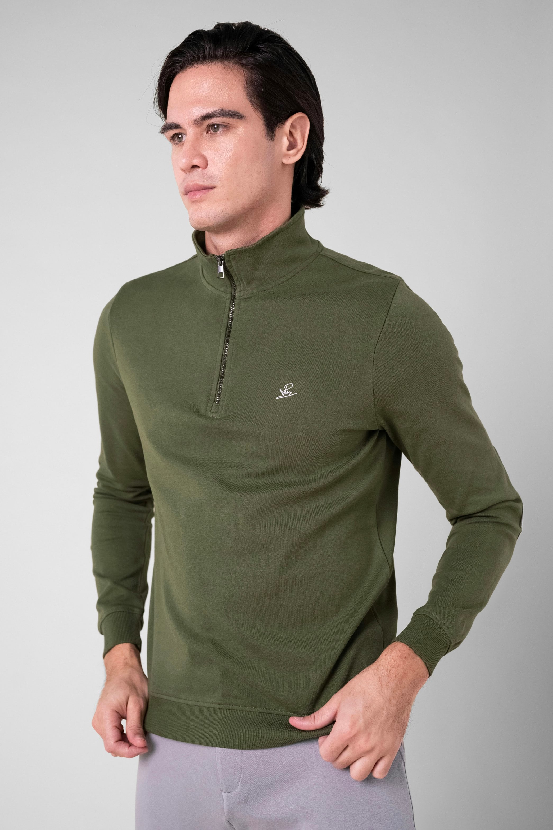 Enorsia Green/Grey Elbow Patch Half Zip Sweatshirt - Xxl - Navy & : 100% Cotton, Grey: 94% Cotton, 6% Viscose