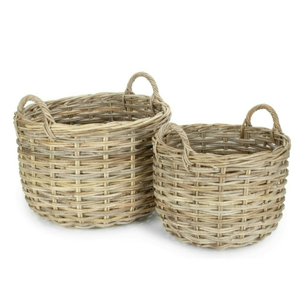 Rackhams Grey Curved Base Rattan Storage Basket - Set Of 2
