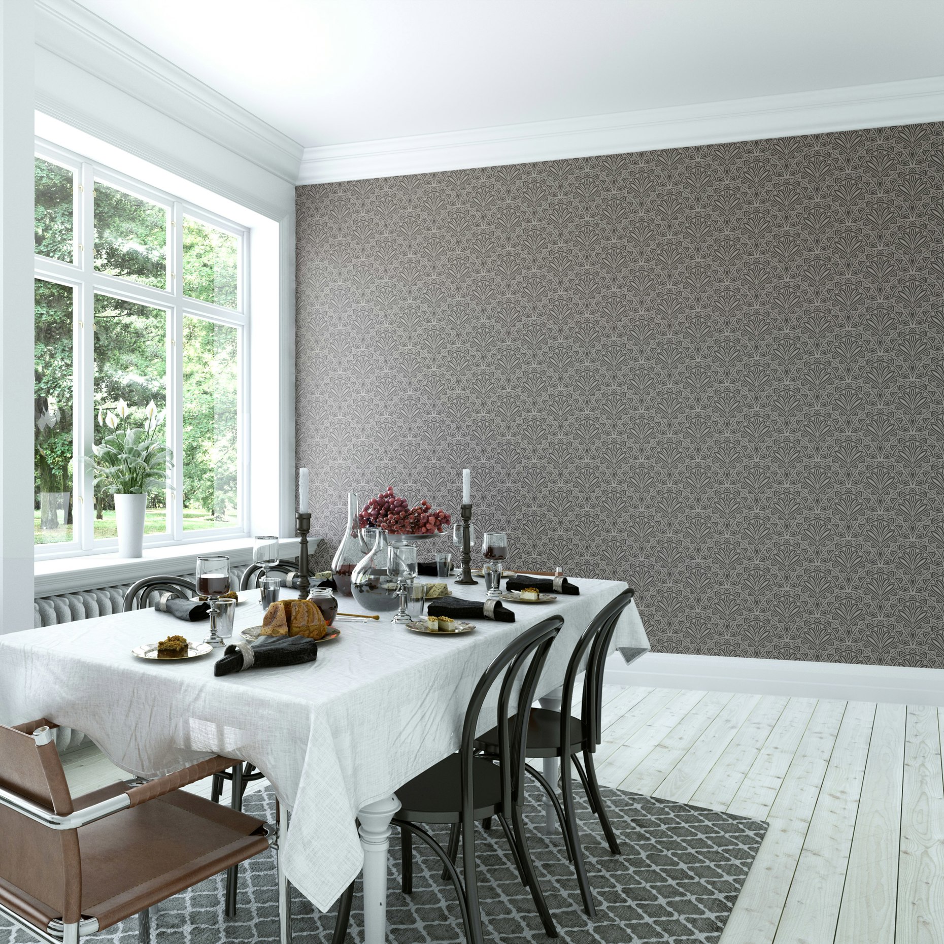 Rackhams Black Deco Fan - 10M Wallpaper