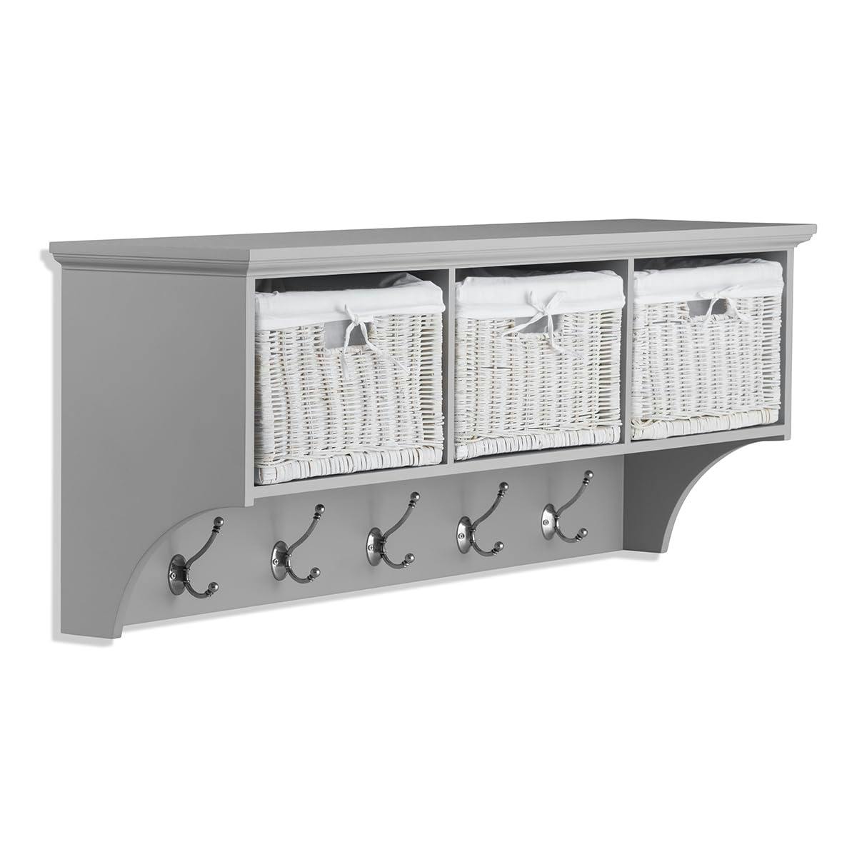 Rackhams White/Grey Tetbury Large Hanging Shelf With Wicker Storage Baskets - Dove