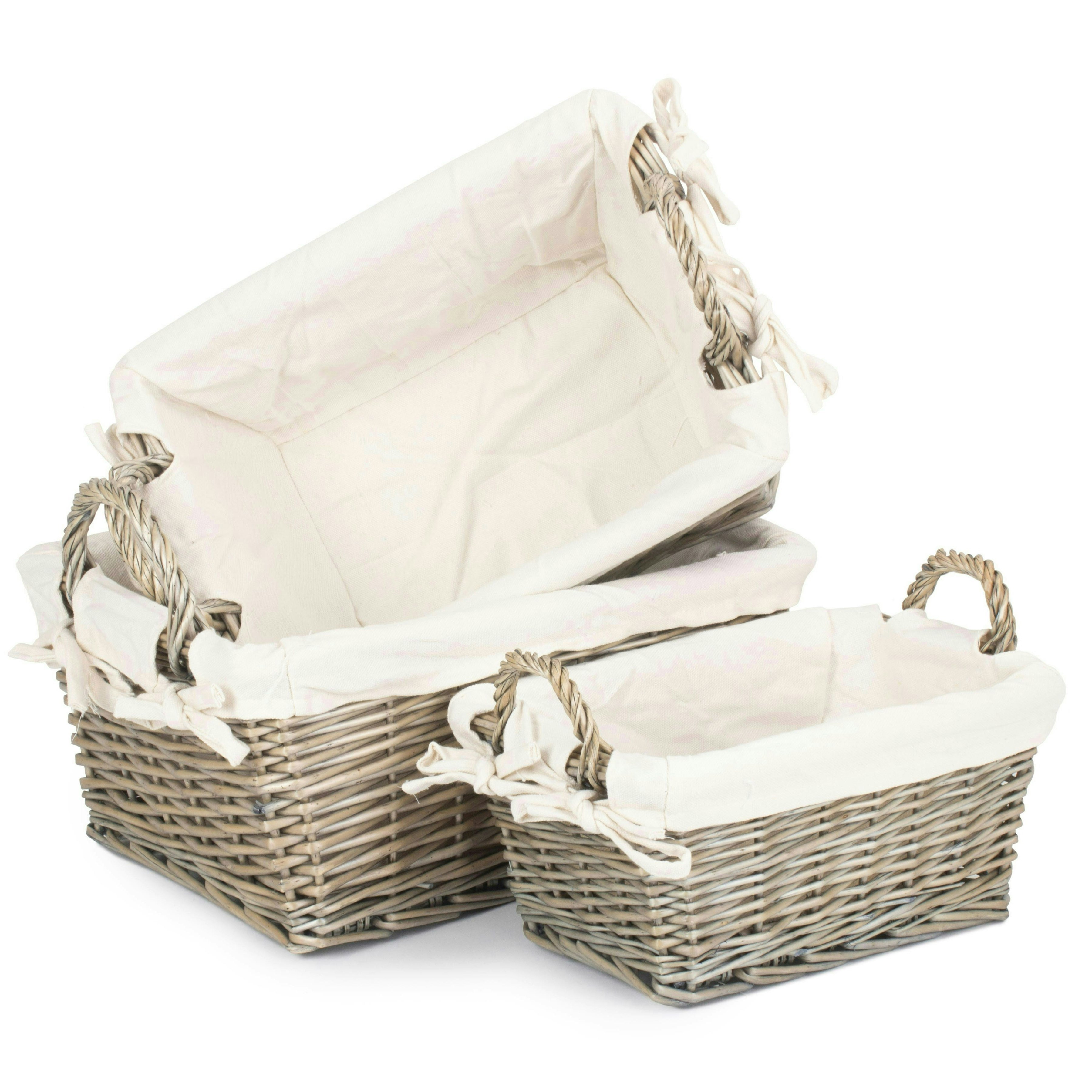 Rackhams Red Antique Wash Wicker Handled Lined Storage Basket - Set Of 3