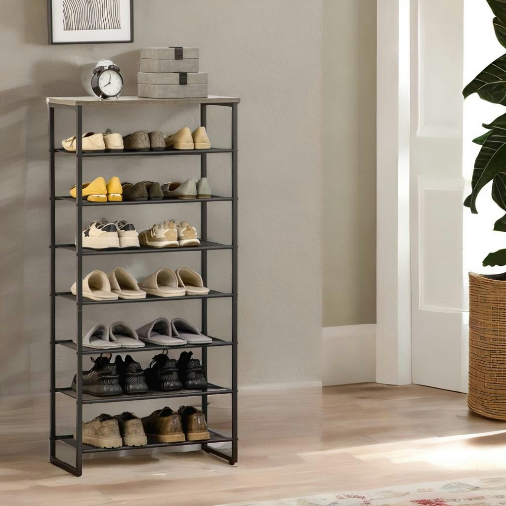 Rafaelo Mobilia Tall Hallway Shoe Rack Storage Shelves Greige