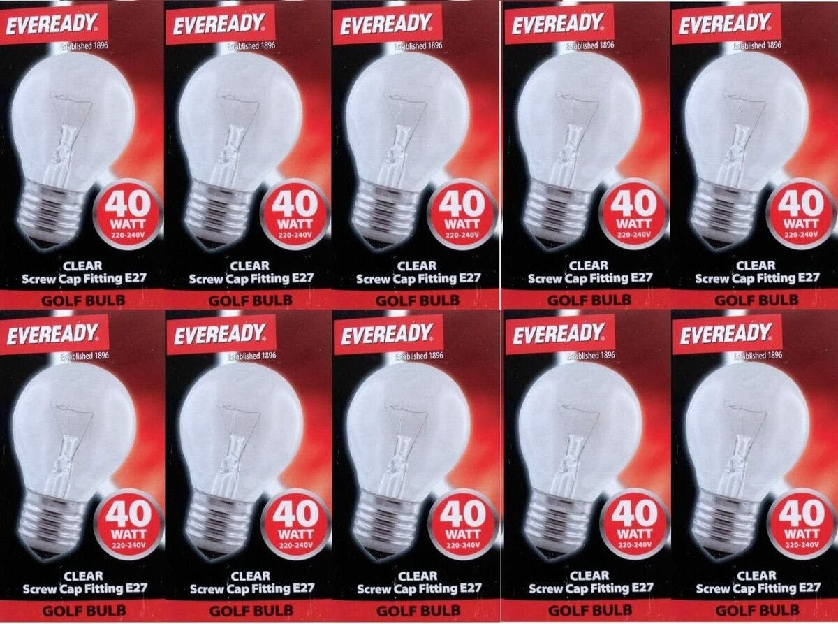 Rackhams Light 10 X Eveready 40W Es E27 Clear Golf Bulbs