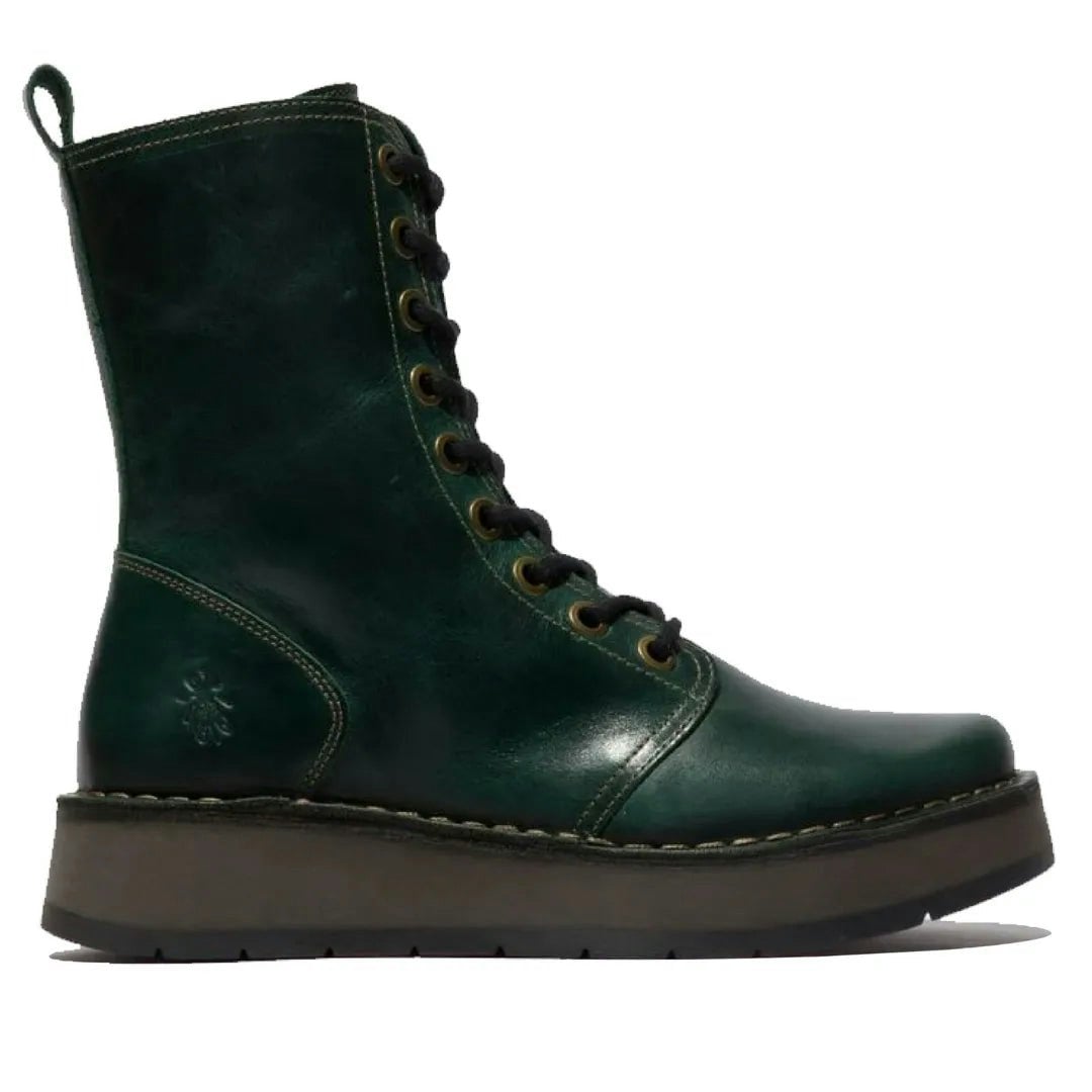Fly London Women's Green Rami043fly - Wedge Heel Lace Up Leather Ankle Boots - Uk 4