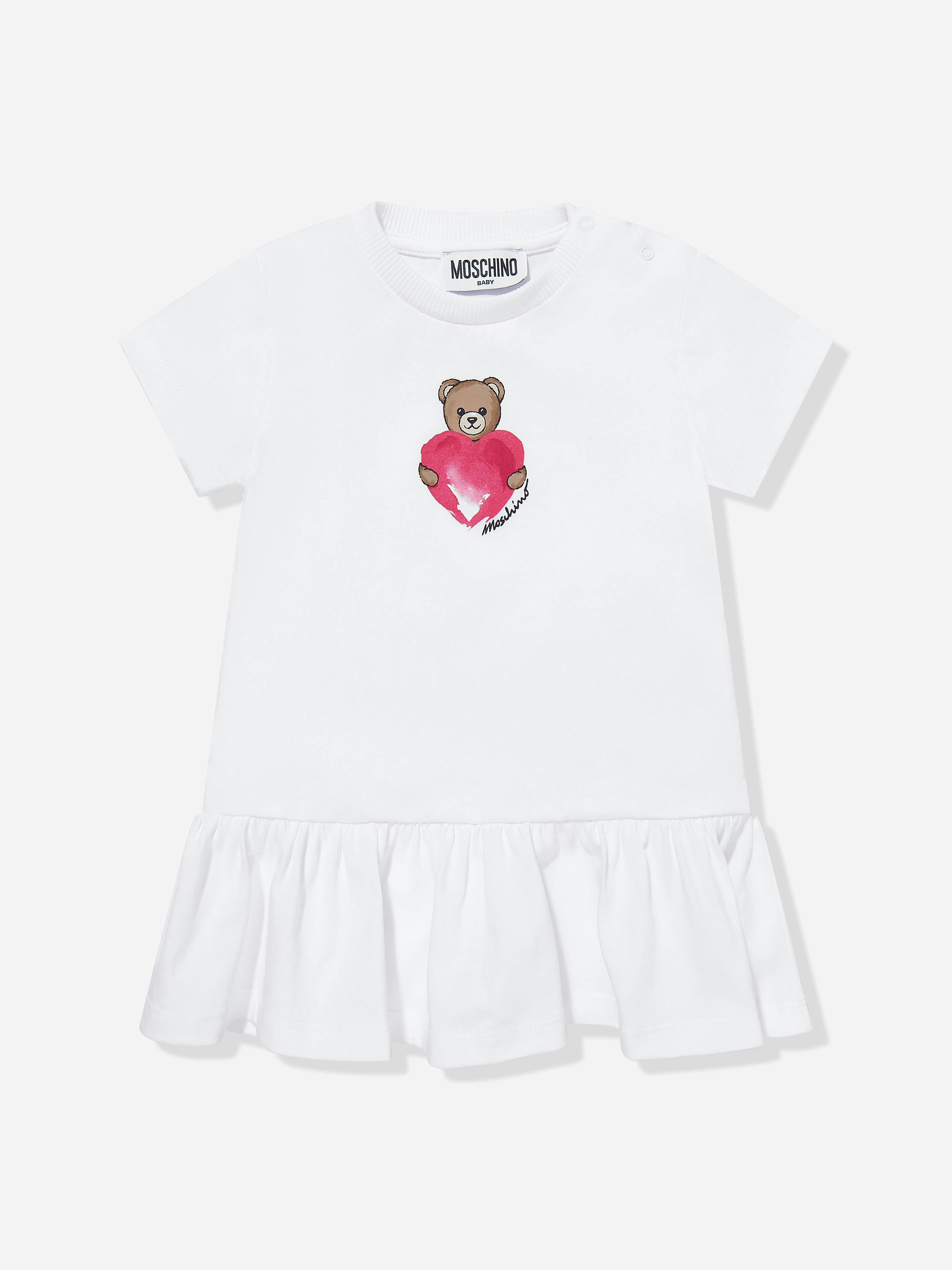 Moschino Kids Girls White Moschino Baby Teddy Heart Dress In - 18 - 24 Mths