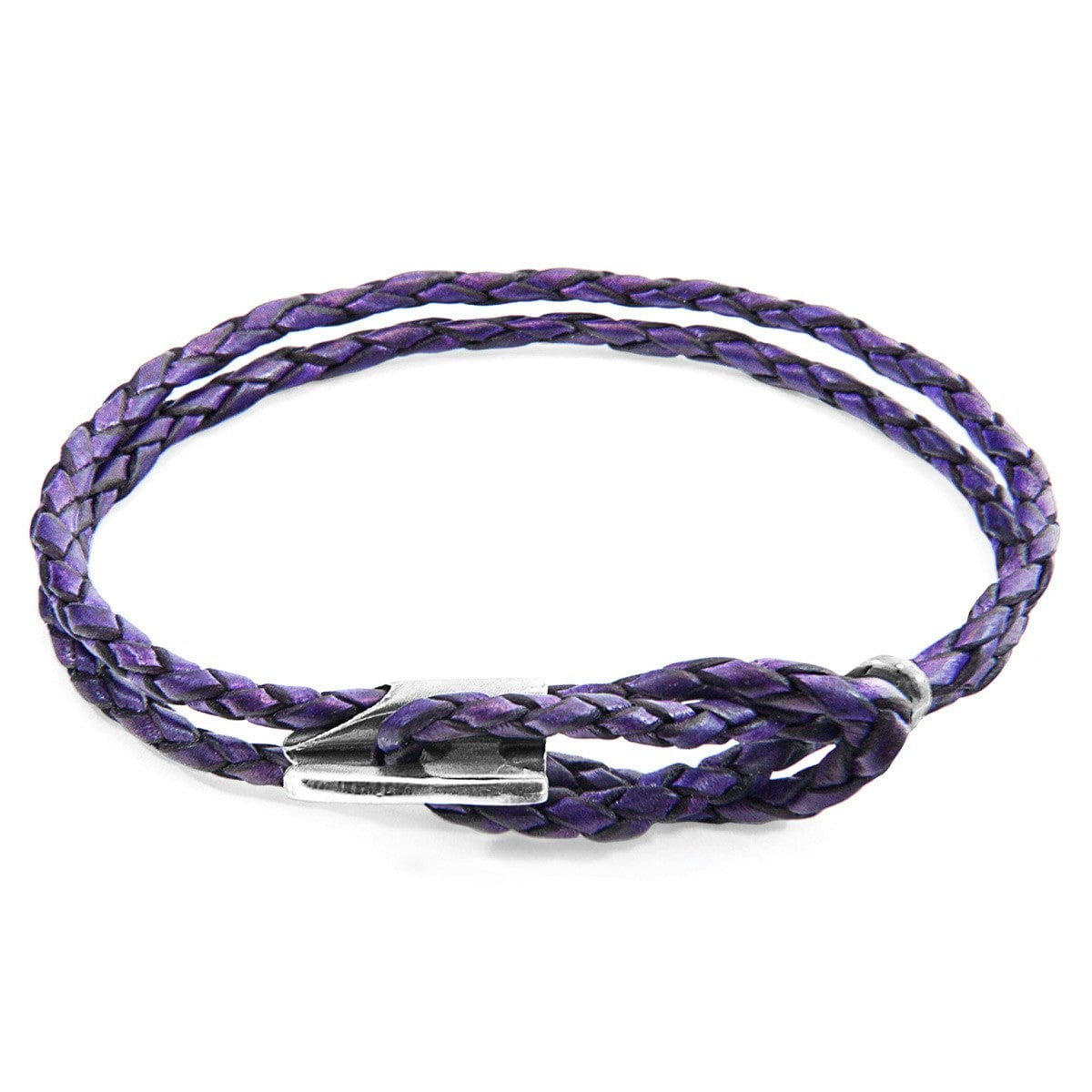 Anchor & Crew Purple/Silver Grape Padstow And Braided Leather Bracelet - L - 23Cm