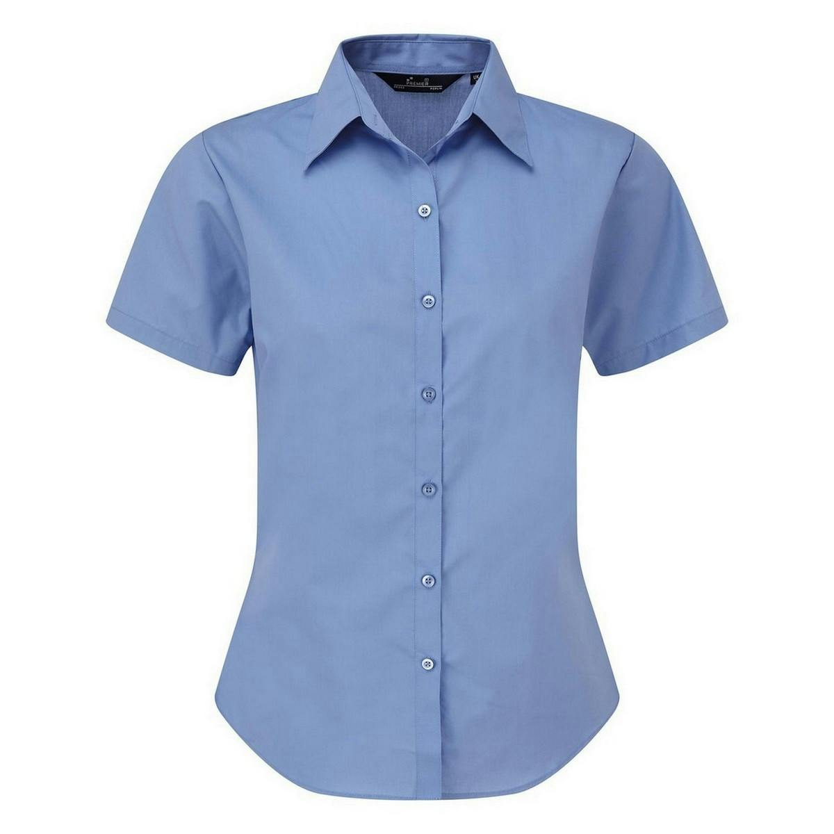 Joom Premier Women's Blue Short Sleeve Poplin Blouse / Plain Work Shirt Cm - Image 3