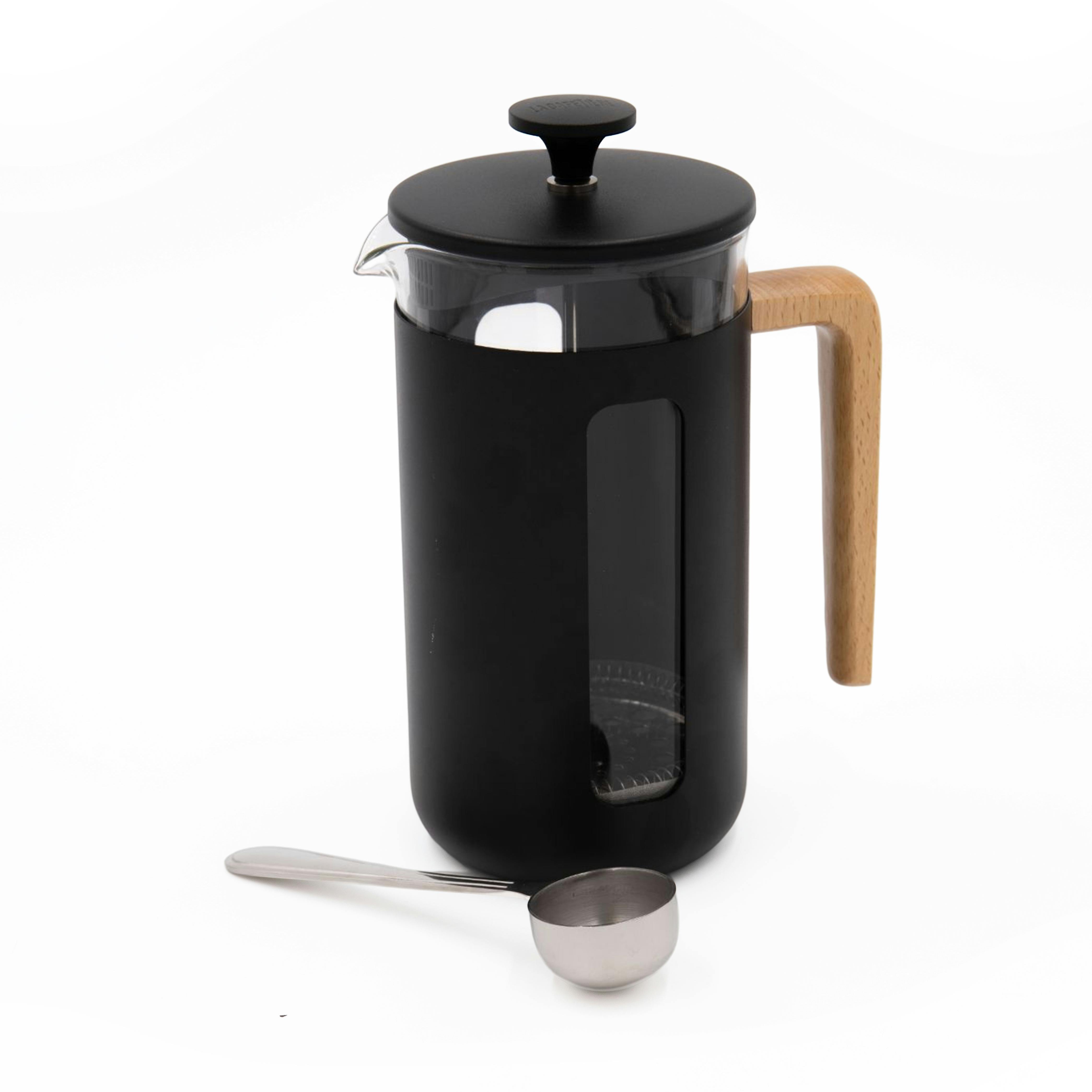 Rackhams Black 2Pc Cafetière Set With Pisa 8-Cup Cafetière And Stainless Steel Coffee Measuring Scoop - Stainless Steel And Borosilicate Glass