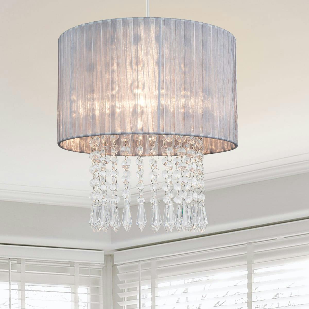 Cosylyte Silver/Grey Winni Beaded Voile Easyfit Lamp Shade