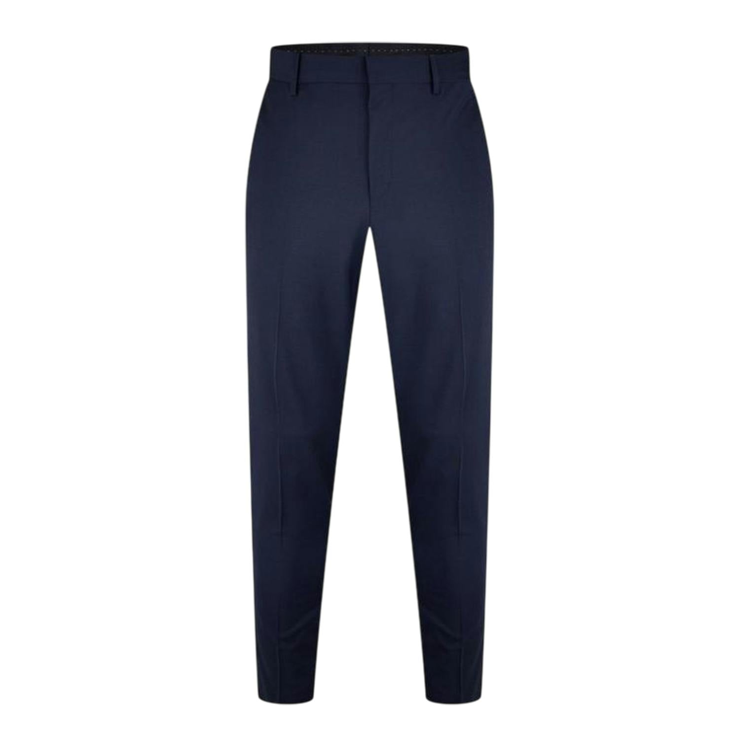 Hugo Men's Dark/Blue Getlin Flex Pleated Slim Formal Trousers - 40R - 100% Mixed