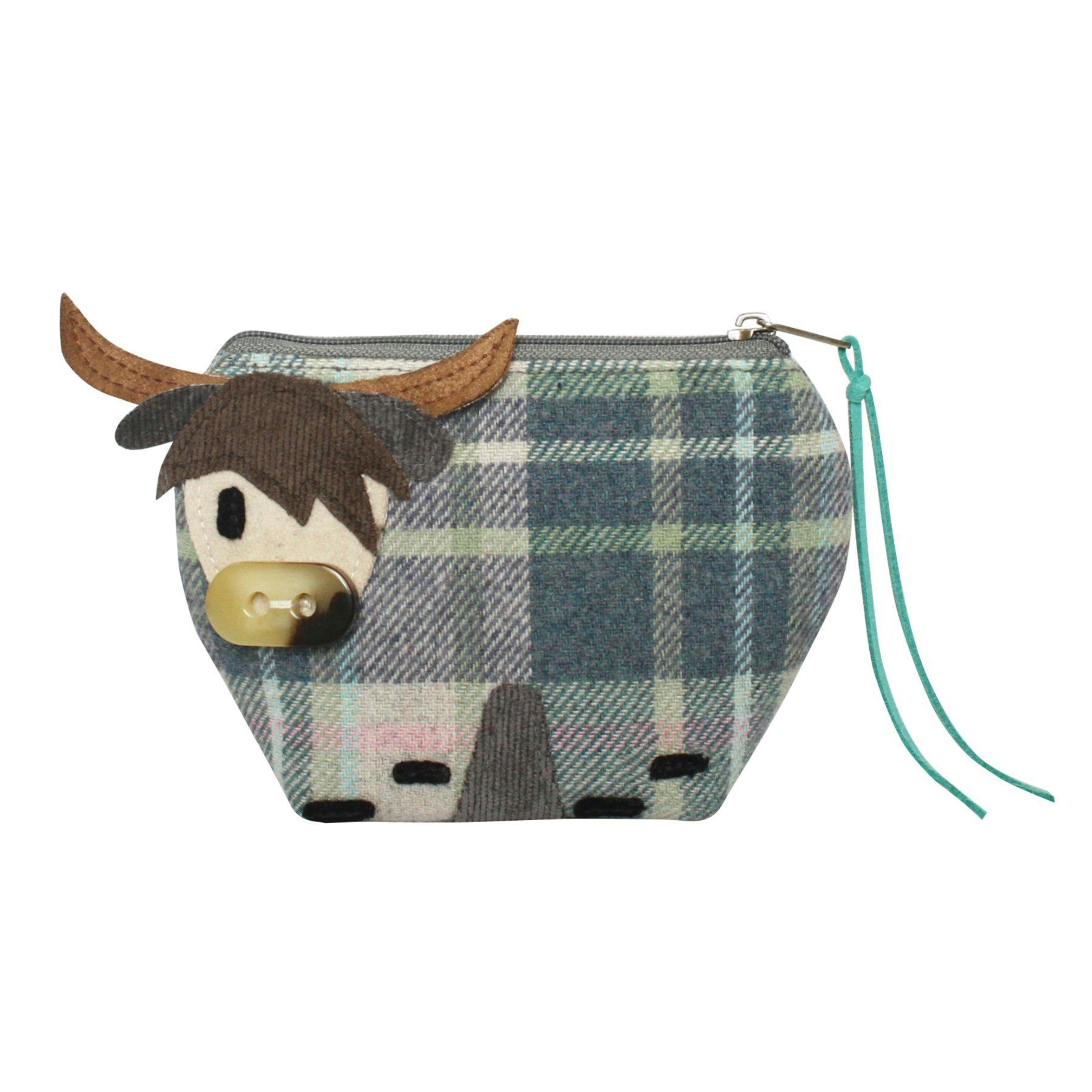 Earth Squared Highland Cow Button Nose Purse – Tartan Tweed - Skye