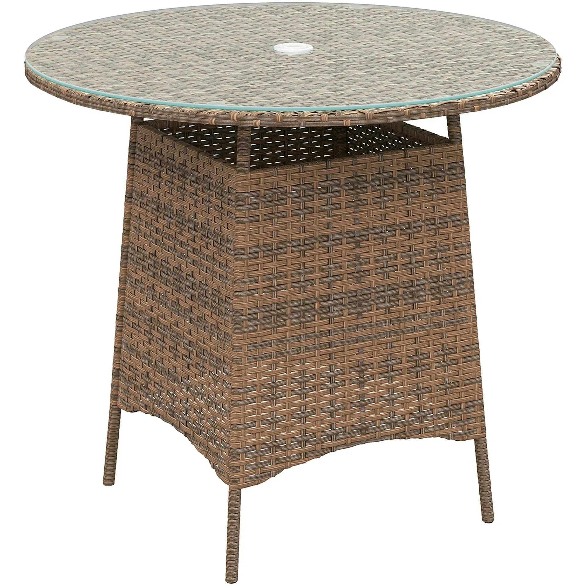 Outsunny Brown Rattan Garden Table with Umbrella Hole - Image 6