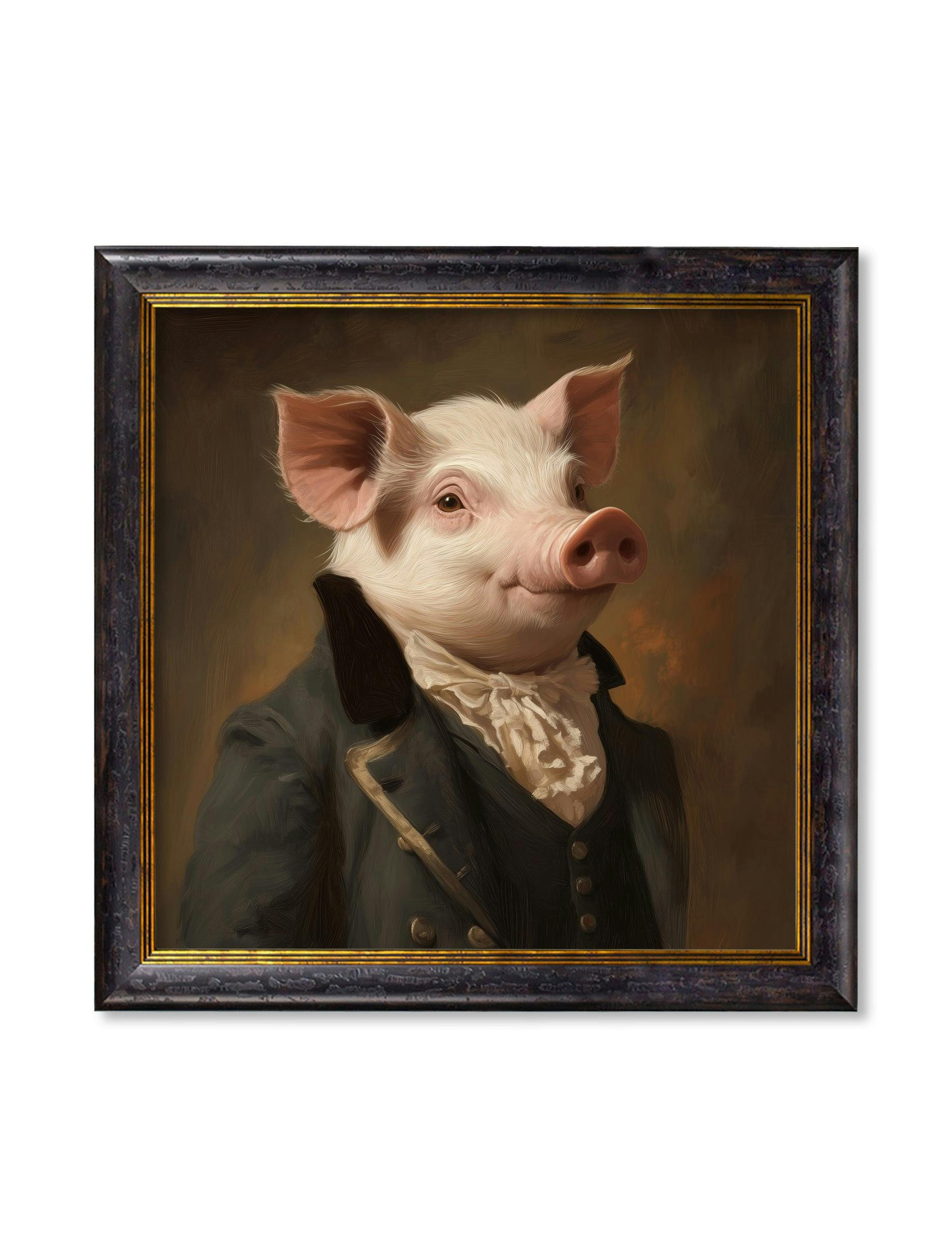 Rackhams Dark/Black/Gold Duke Of Truffleton - Gentleman Pig Oxford Square Frame - 96 X 96Cm
