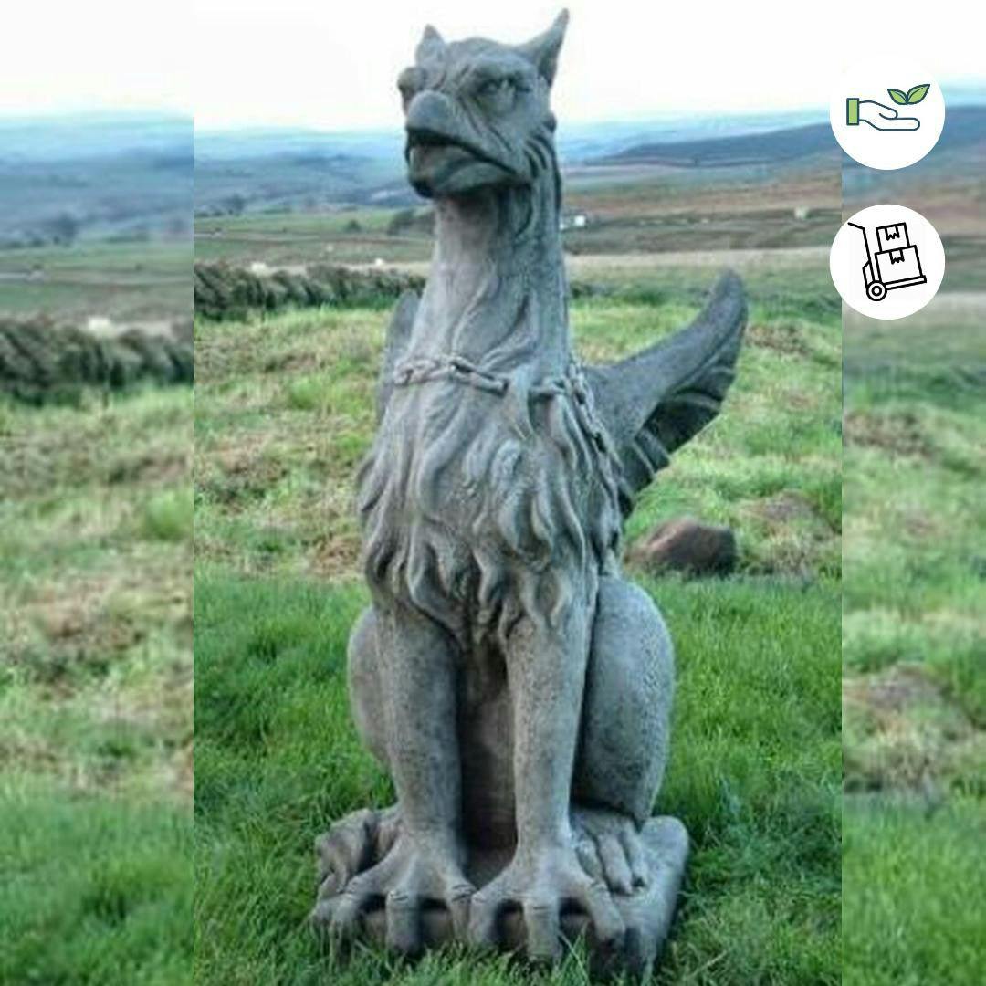 Rackhams Large Winged Stone Griffin Ornament Gargoyle Gryphon Style