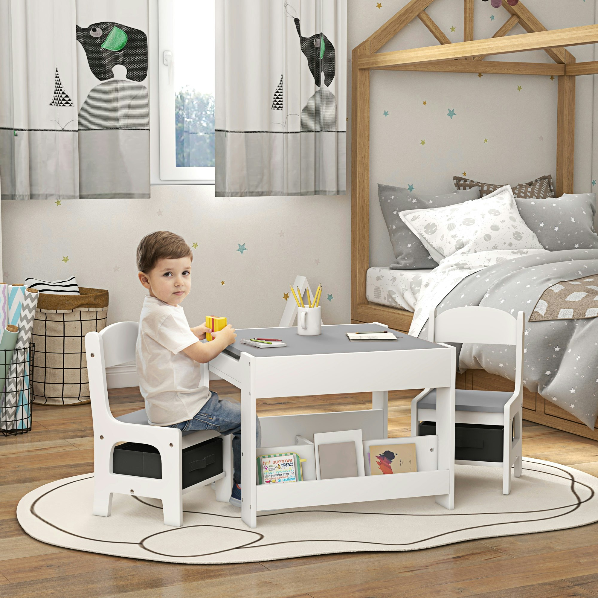 Rackhams 3-Piece Kids Table And Chair Set For Nursery, Playroom, Classroom