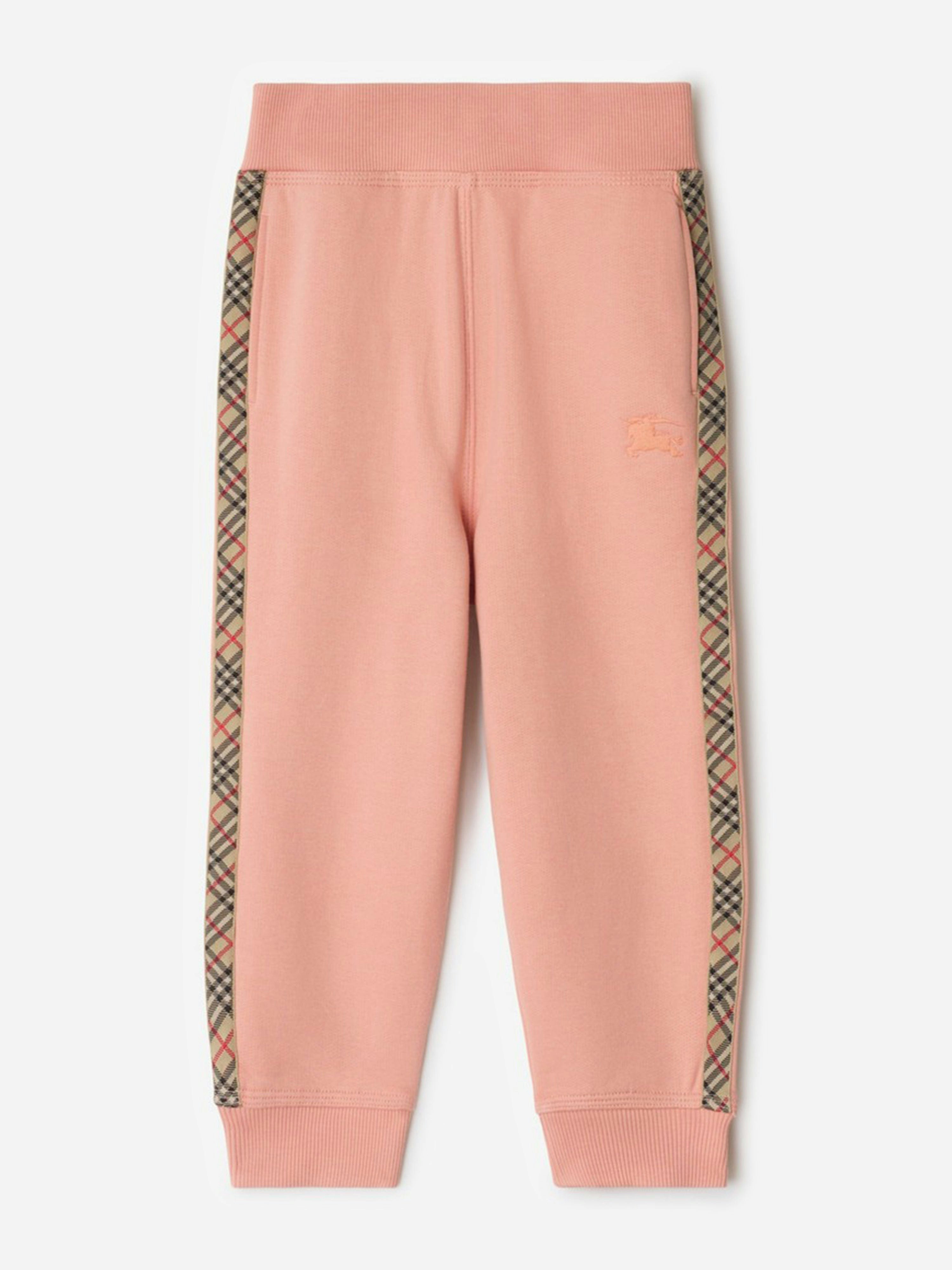 Burberry Kids Girls Pink Burberry Jackson Check Tape Joggers In - 14 Yrs