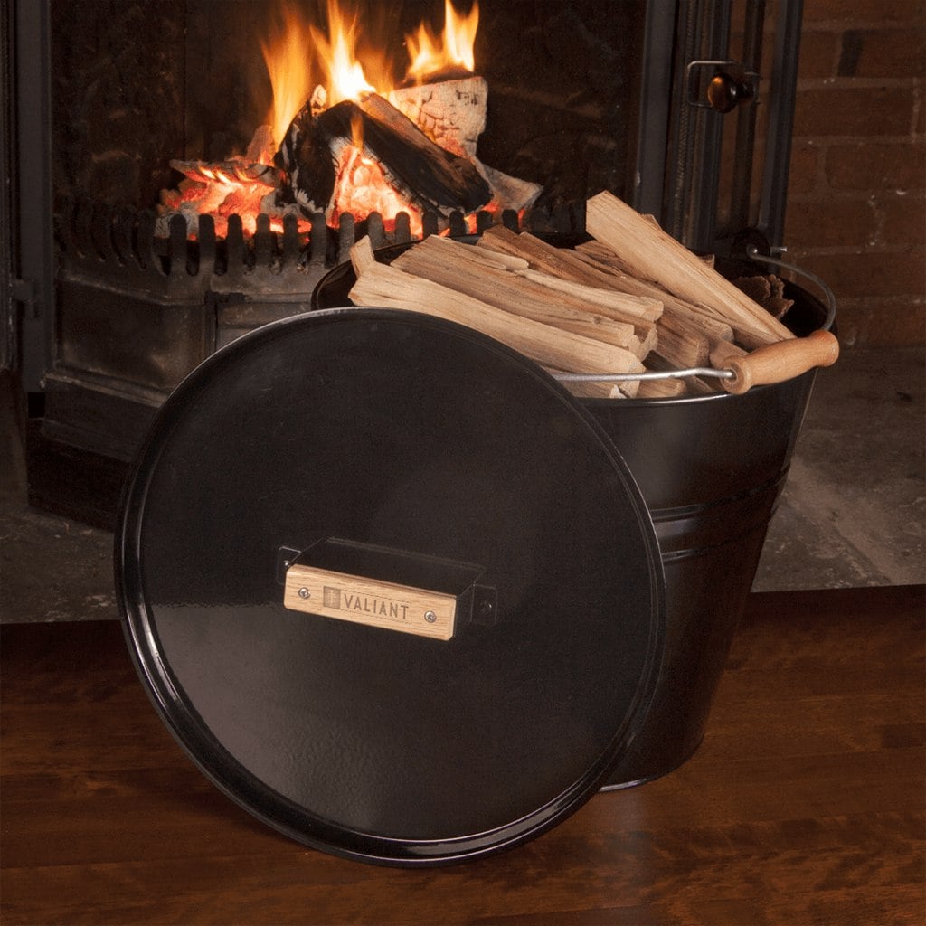 Valiant Coal/Black Fireside Bucket - Fireside Metal Bucket For Ash, Kindling And Pellets
