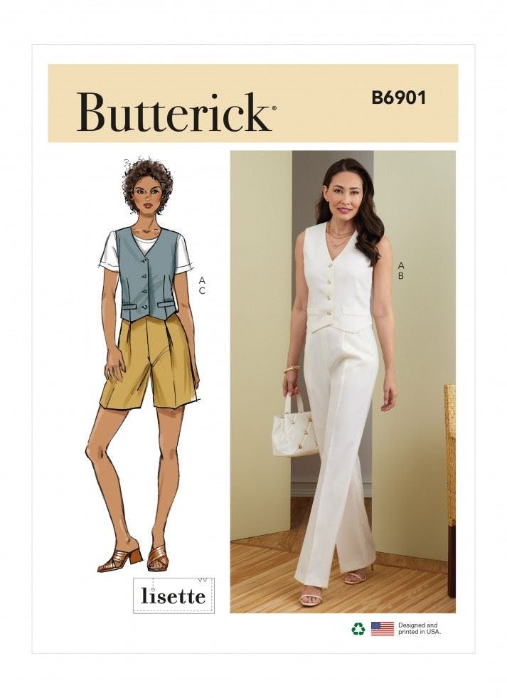 Butterick Women's Sewing Pattern 6901, Waistcoats, Trousers, Shorts For A5 (6-8-10-12-14) - Intermediate - F5 (16-18-20-22-24)