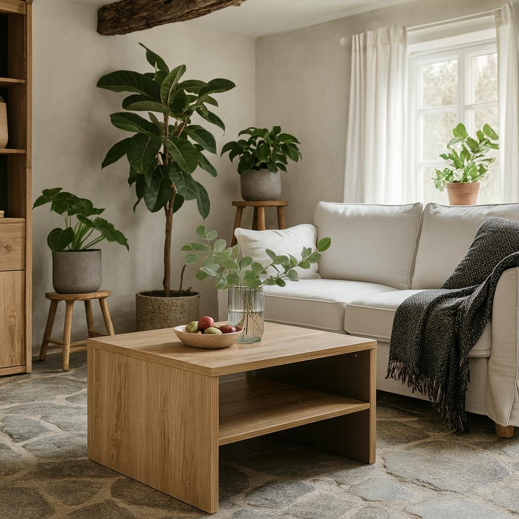 Wyld Haus Athens Natural Oak Wood Effect Coffee Table With Shelf