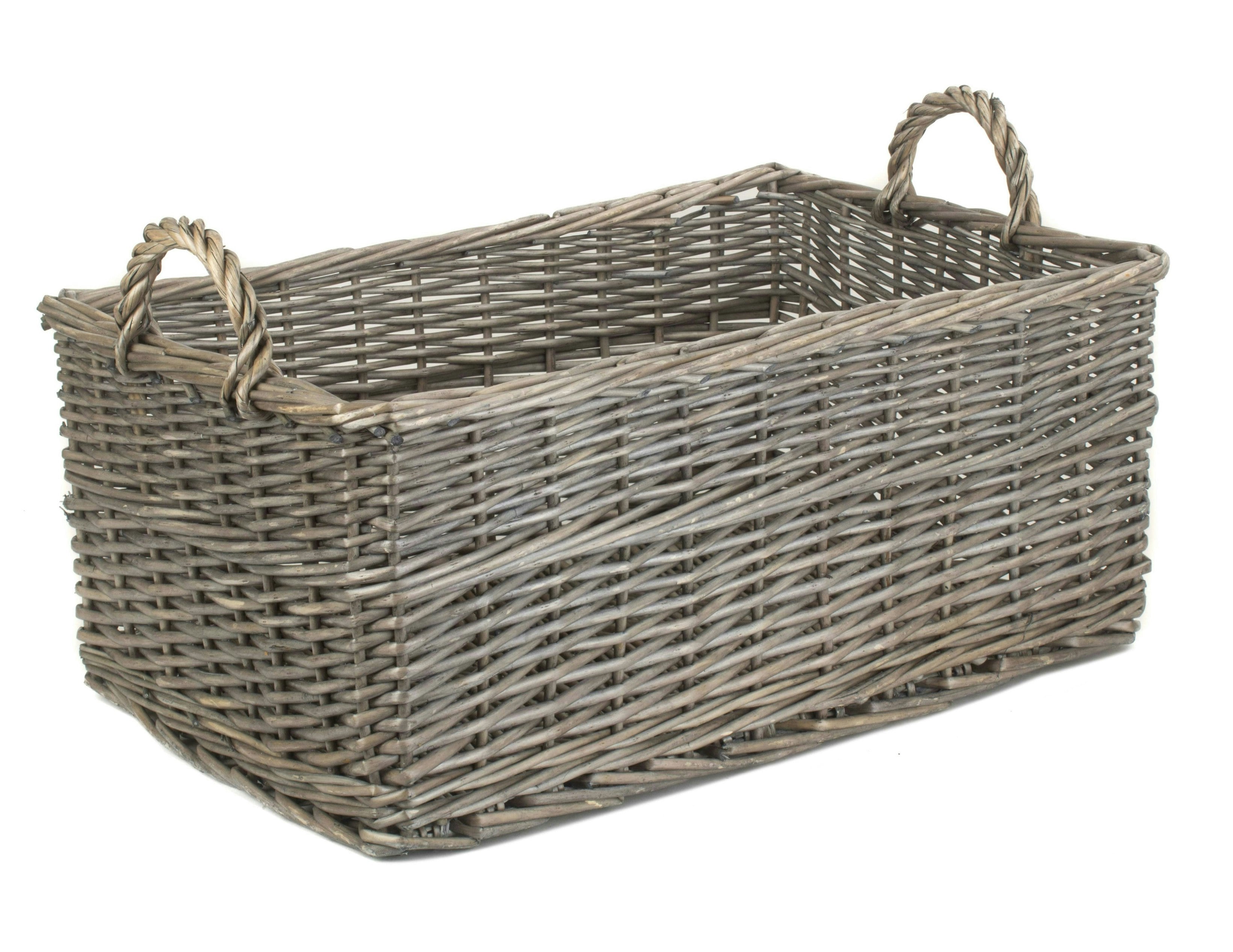 Red Hamper Shallow Antique Wash Wicker Storage Basket - Large